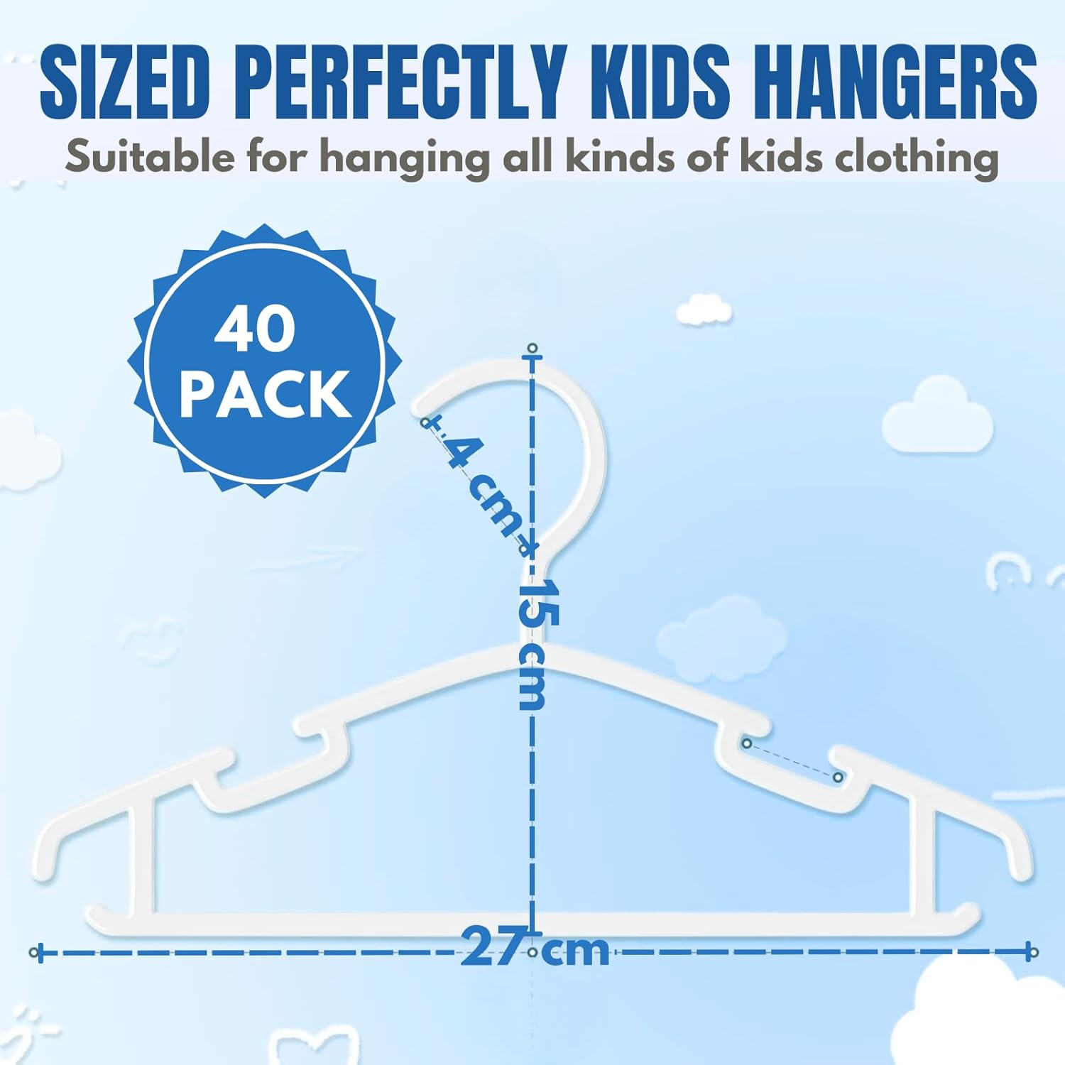 40 Pack Kids Hangers, JOMWEN Plastic Hangers for Baby, Toddler, and Child Clothes - Non-Slip Toddler Hangers - Ideal for Infant Clothing, Pants Coats Skirts (White) - Mix Color image number 6