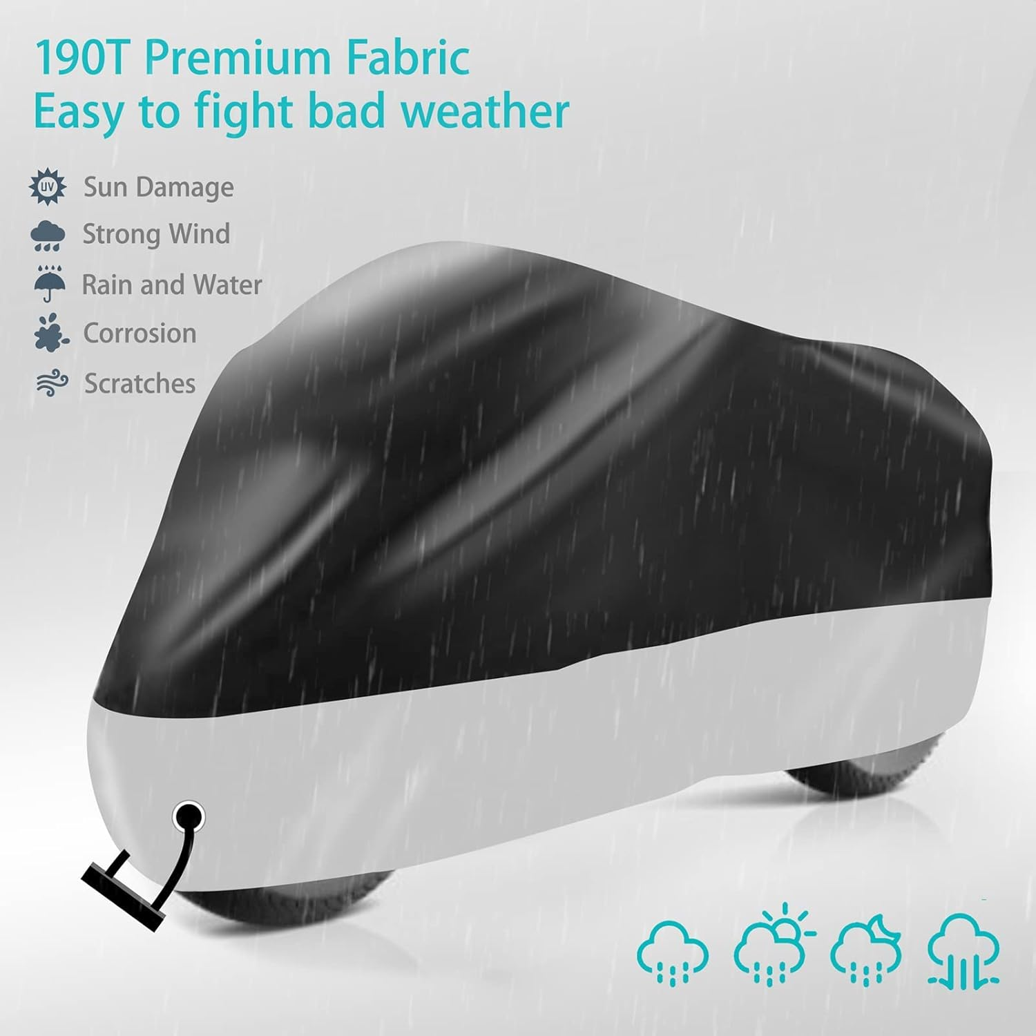 Motorcycle Cover,Motorbike Cover All Season Universal Weather Waterproof Sun Outdoor Protection with Lock-Holes & Storage Bag,Xxl Motorcycles Vehicle Cover image number 3