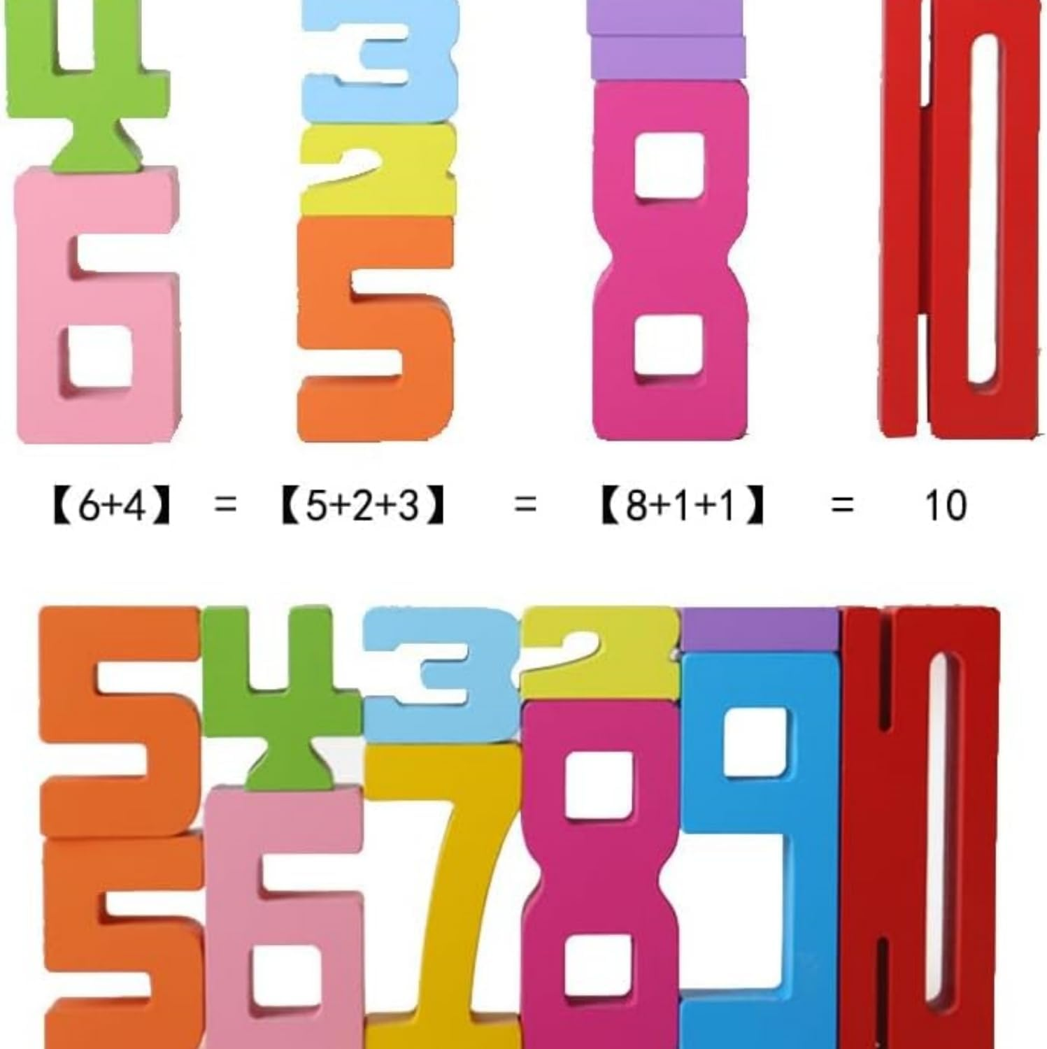 Montessori Wooden Number Building Blocks for Kids Ages 3-6 | Natural Non-Toxic Math Learning Toys with 1-10 Number Recognition & Shape Puzzles | Safe Toddler Preschool STEM Activities (1 Set of 20Pcs) - 1 Set Of 20Pcs image number 1