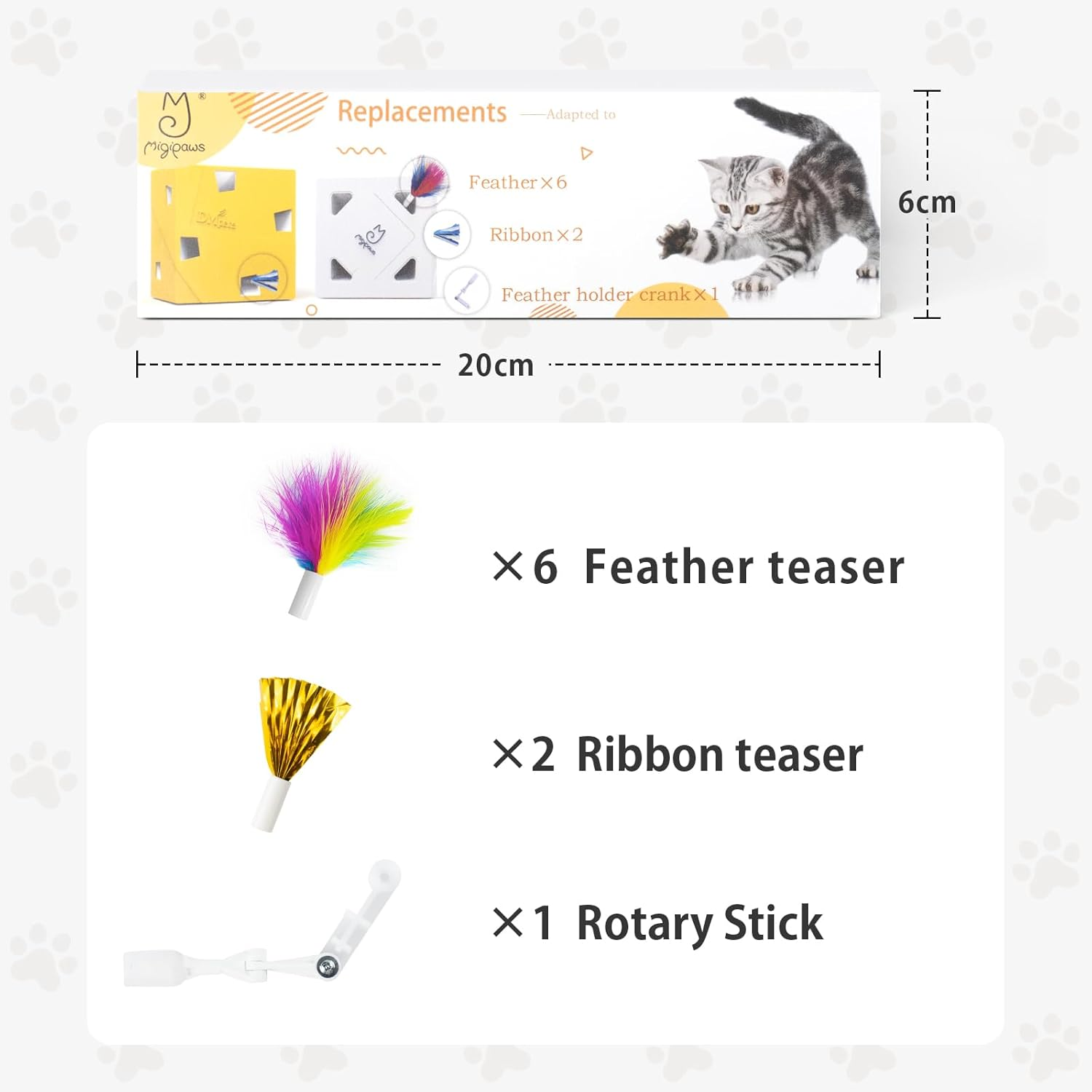 Migipaws Upgrade Rainbow Feather Replacement for Migipaws Migibox Cat Toy, 6Pcs Rainbow Feather + 2Pcs Free Mylar Refills