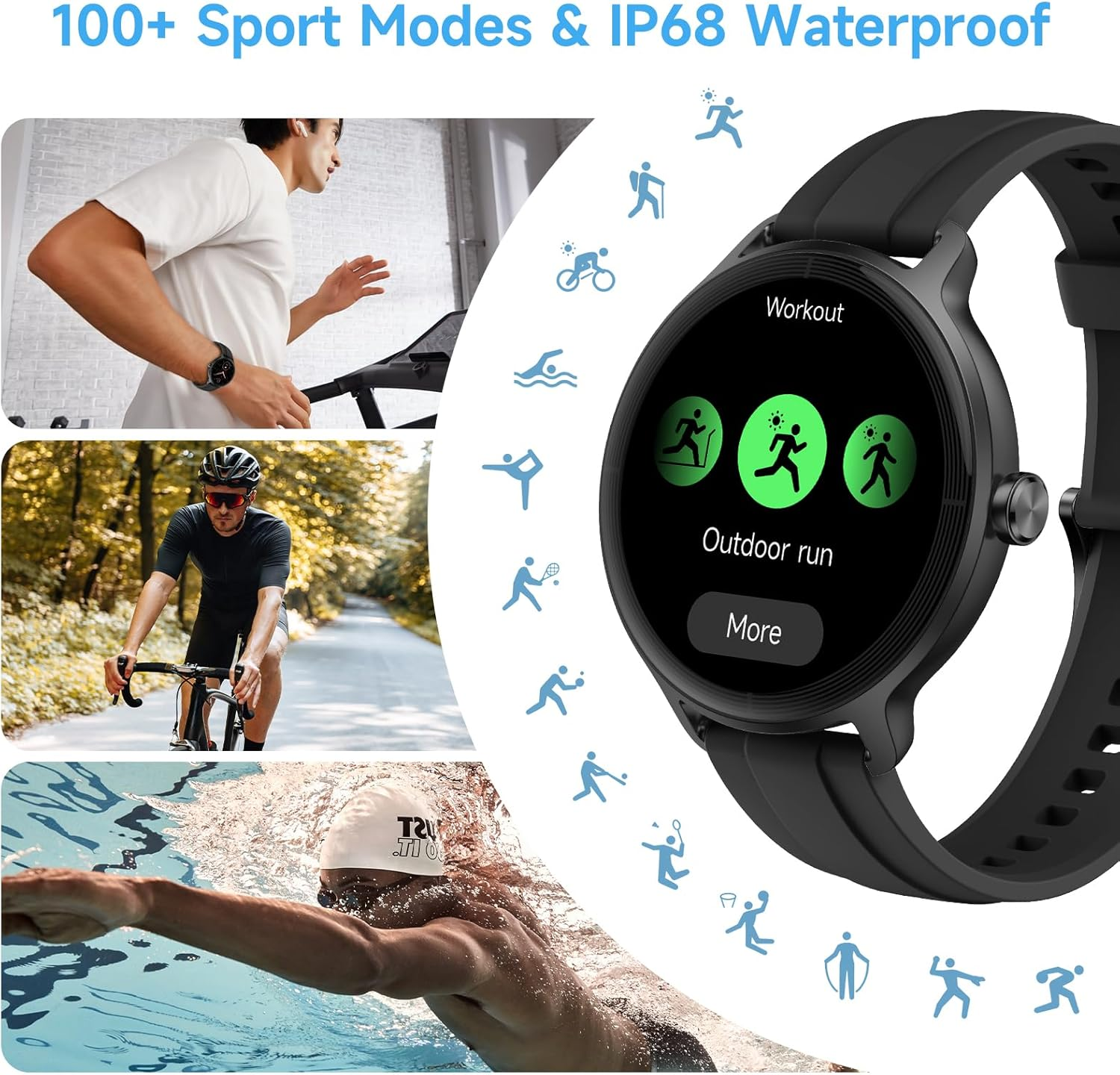 Smart Watch for Men Women, 1.27" HD Touchscreen Fitness Tracker, Bluetooth Calling, 100+ Sports Modes, Sleep Monitor, IP68 Waterproof, Compatible with Android & Ios image number 4