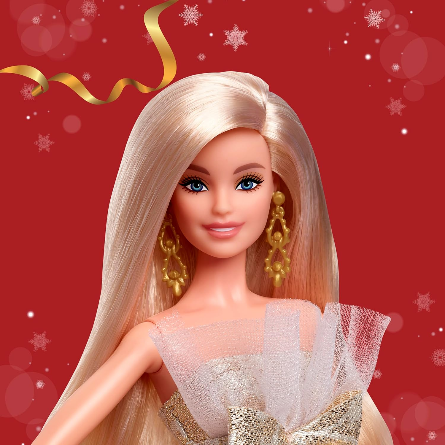 Barbie Signature Doll, 2025 Holiday Barbie Blonde Fashion Doll Wearing Silver & Gold Gown, Seasonal Collector Doll in Displayable Packaging & Doll Stand image number 4
