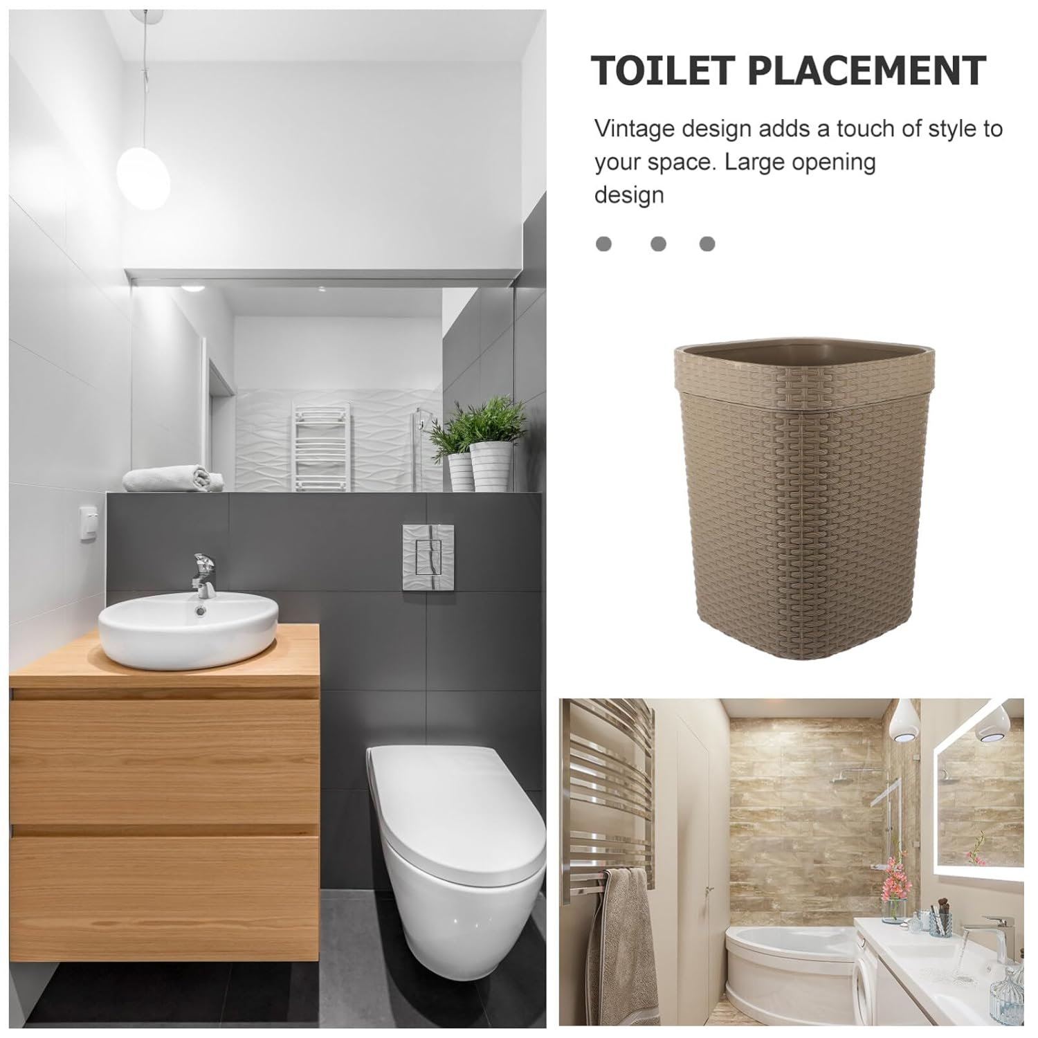 TOVINANNA Imitation Rattan Home Office Trash Can Waste Storage Bin Garbage Can Vintage Design Small image number 3