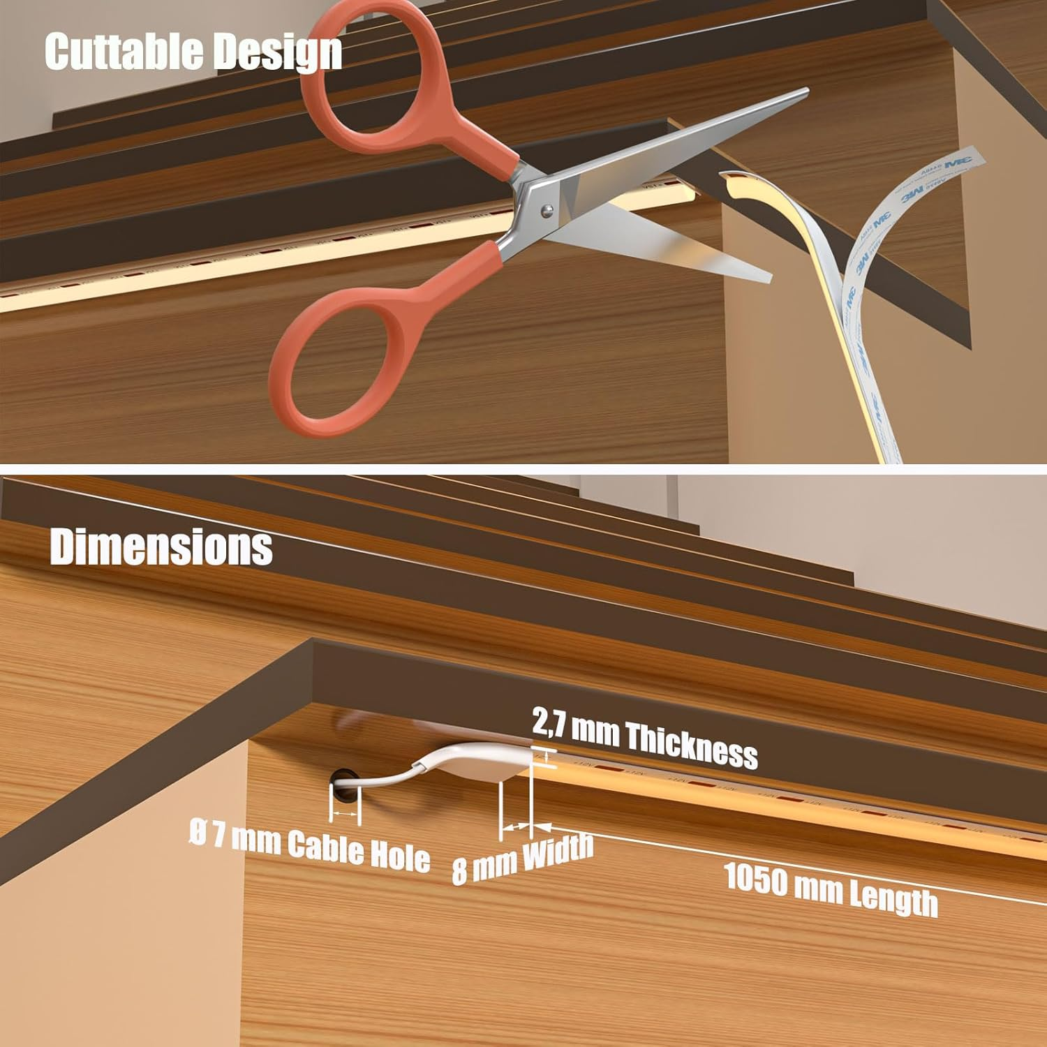 Intelligent Motion Sensor LED Stair Lighting Kit KMG-3233, 100Cm Long Cuttable Light Strip for Indoor LED Stair Lights (16 Stairs, Warm White 3000K) image number 5