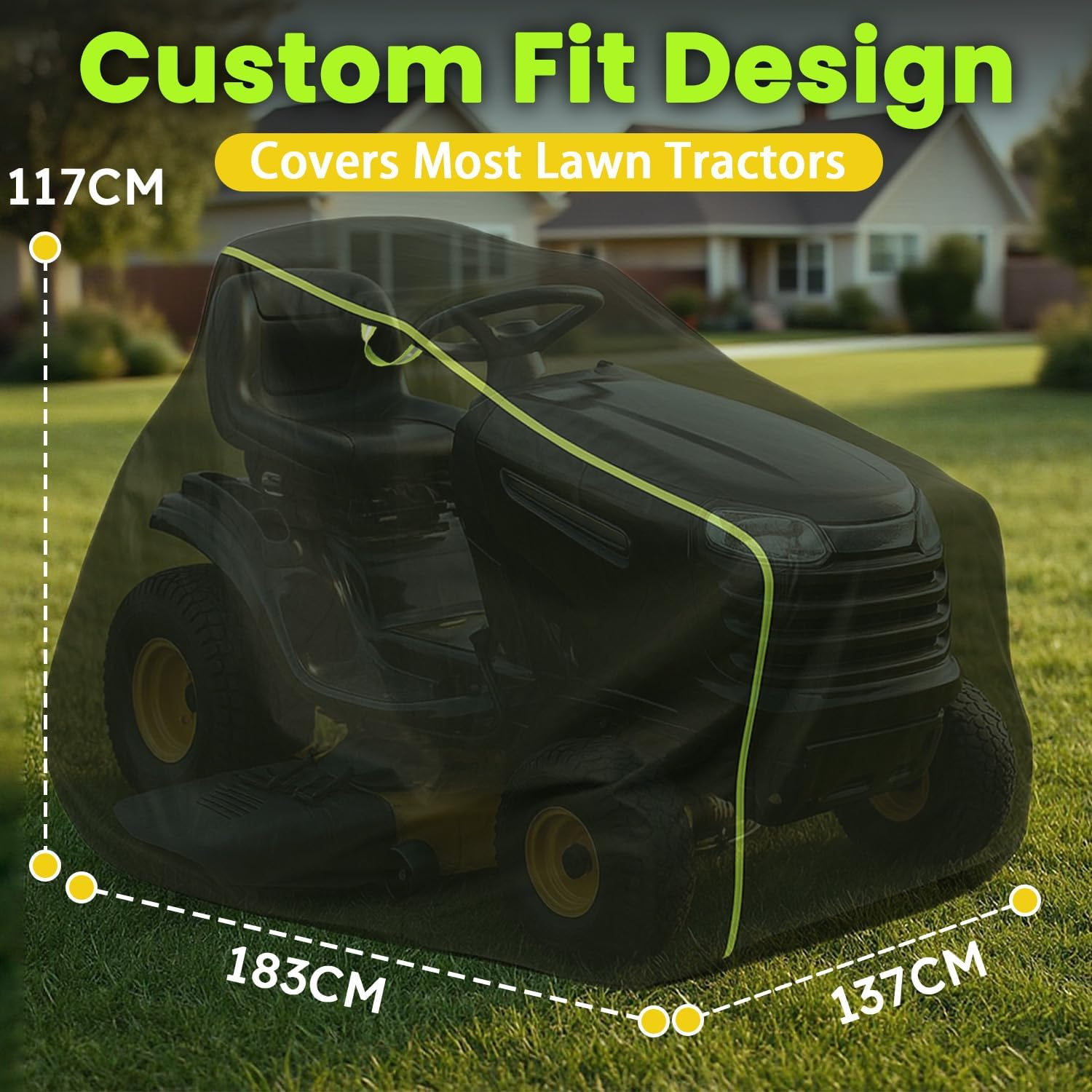 Riding Lawn Mower Cover &ndash; Ride on Mower Cover with 4000Mm Waterproof Rating & Uv-Resistant, Mower Cover Fits Decks up to 110Cm, Lawn Mower Cover with Windproof & Tear-Resistant | with Storage Bag. image number 5