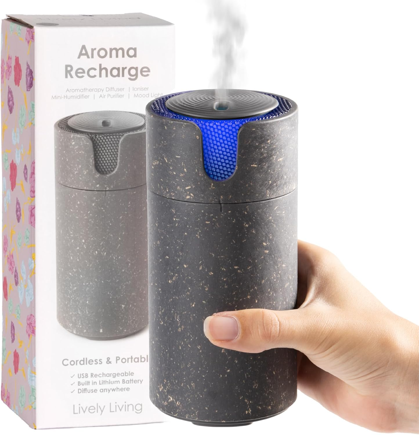Aroma Recharge Cordless Diffuser - Portable Aromatherapy Diffuser with 70 Ml Water Capacity, 3 Hour USB Charge | Relaxation Anywhere, Improves Sleep, Mood and Focus - Ultrasonic 5-In-1 Technology