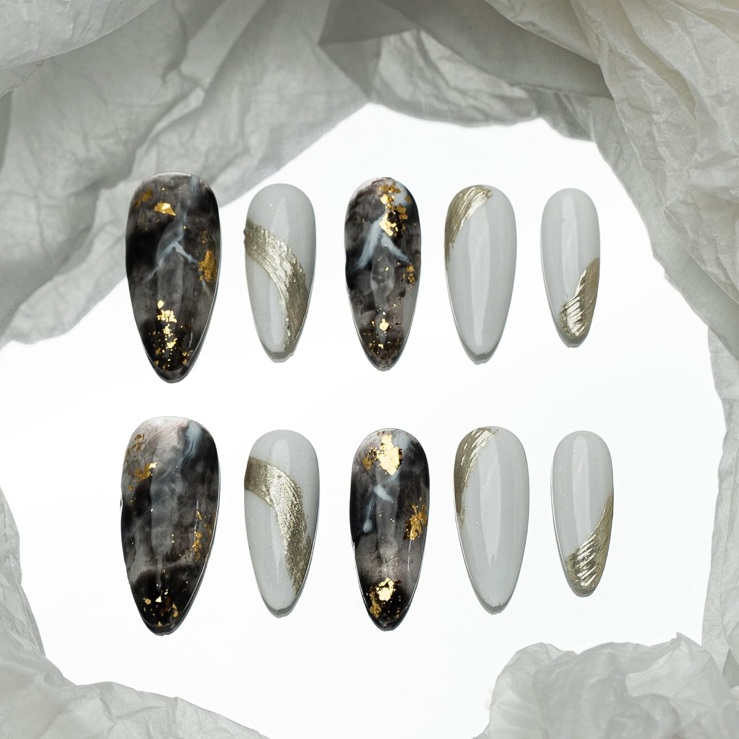 Sun&Beam Nails Handmade Press-On Medium Long Amlond Red Nude Beige French Cherry Sweet Design Fashion False Nail Tips 10 Pcs Set (#217 L)