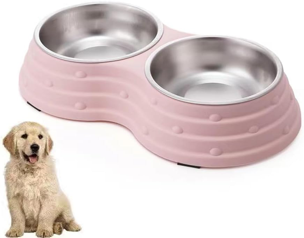 Wolike Pet Bowl Basic Dog Bowls Pet Bowl anti Overturning and anti Slip Double Bowl Dog Bowl Dog Plate Cat Bowl Stainless Steel Water Bowl Bottom with anti Slip Pad (Pink-Medium) - Blue-Large image number 3