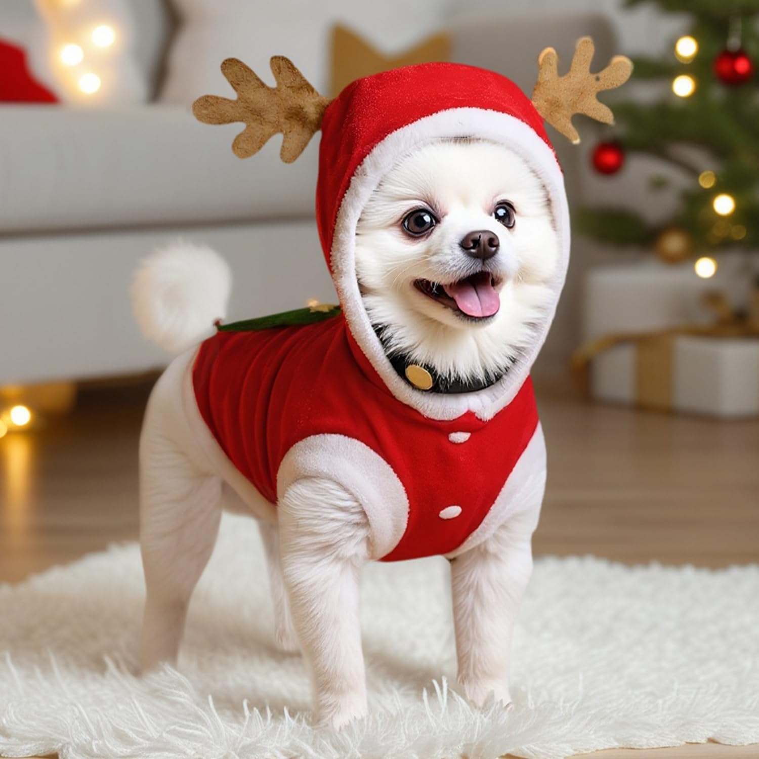 Dog Cat Christmas Outfit, Cute Elk Pattern with Christmas Tree for Small Medium Large Dogs Cats for New Year Party（S） image number 2