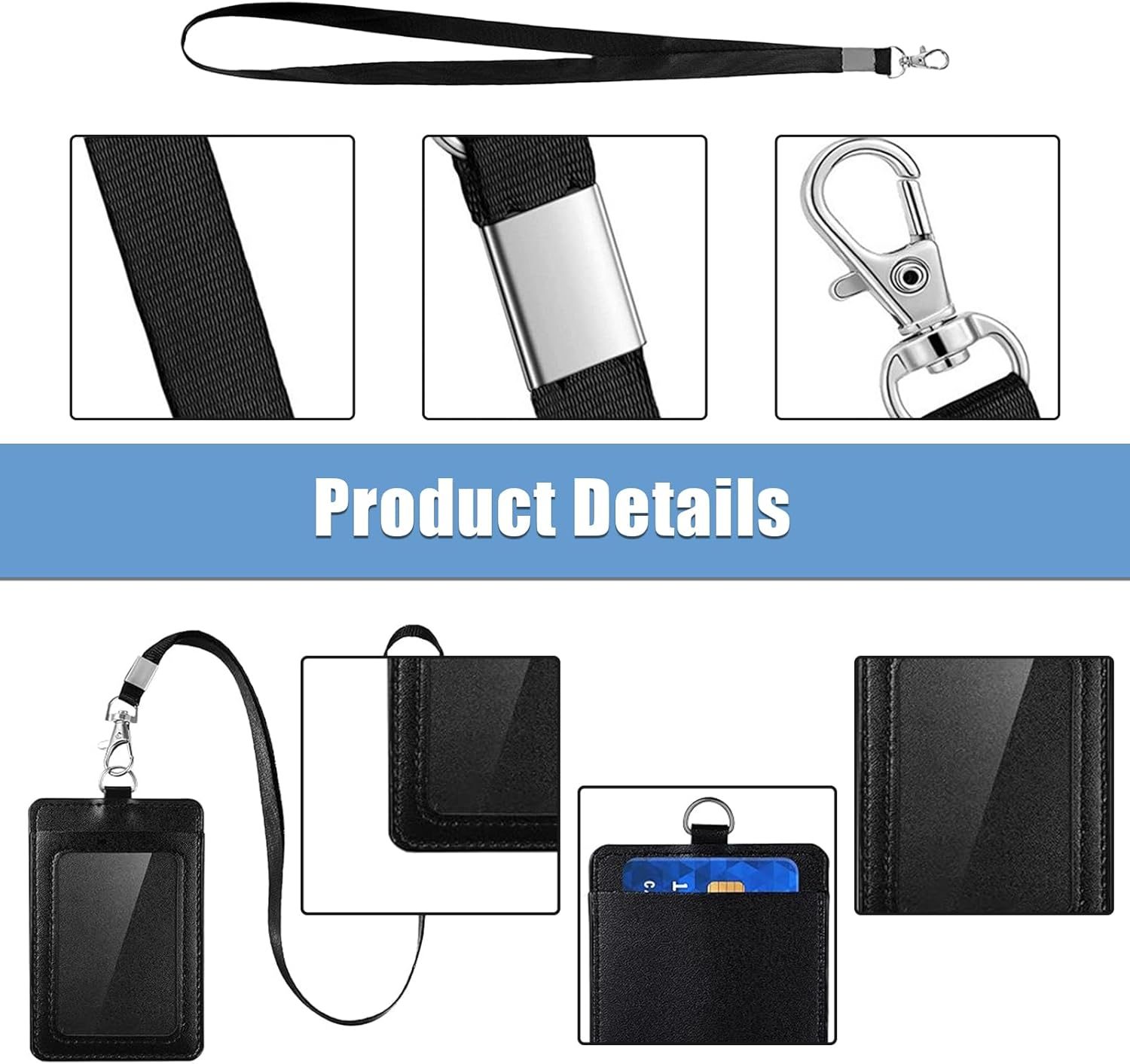 ZGWANSUI 2 Pack Vertical PU Leather ID Badge Card Holder with Lanyard & 2 Card Slot, Clear Window Name Badge Holder Case for Access Card, Business Credit Card, School Work ID, Name Tags (Orange) image number 6