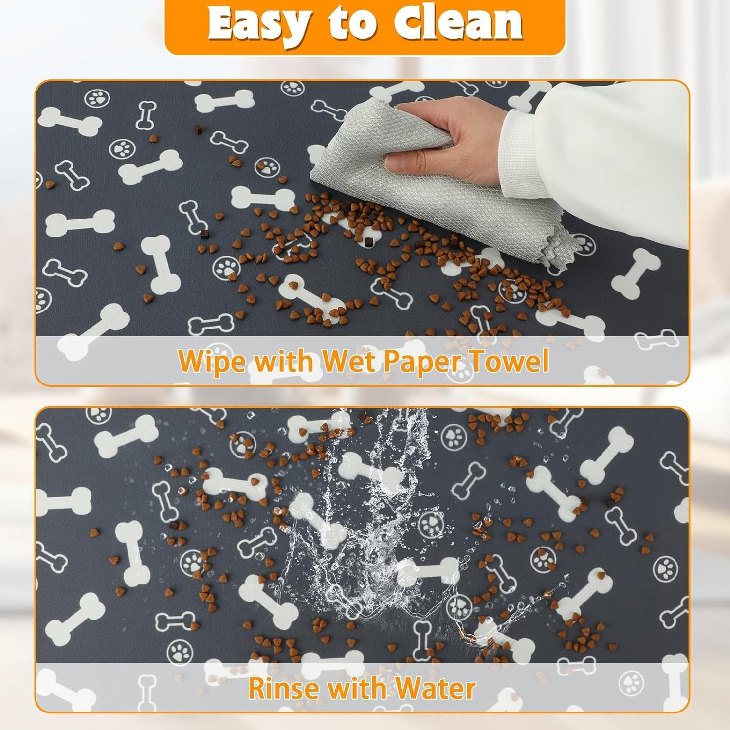 THJOPOKEEL Pet Feeding Mats, Super Absorbent Non Slip Dog Cat Food Mat, Waterproof Dirt Resistant Cat Dog Placemat Pet Water Dispenser Mat 20 X 14 Inches