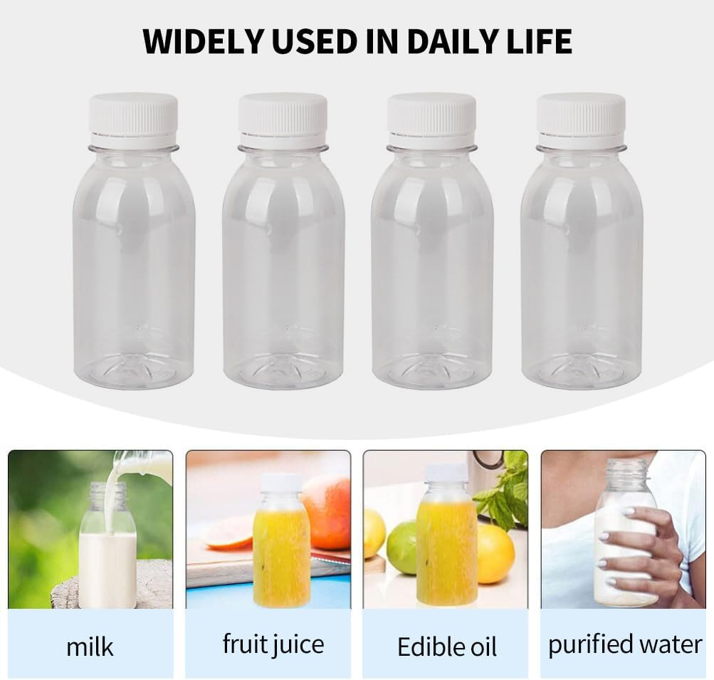 10 Pcs Empty Juice Bottles,100Ml Portable Bottle, Reusable Clear Drink Containers with Lids for Juicing, Smoothie, Milk, Drinking image number 2