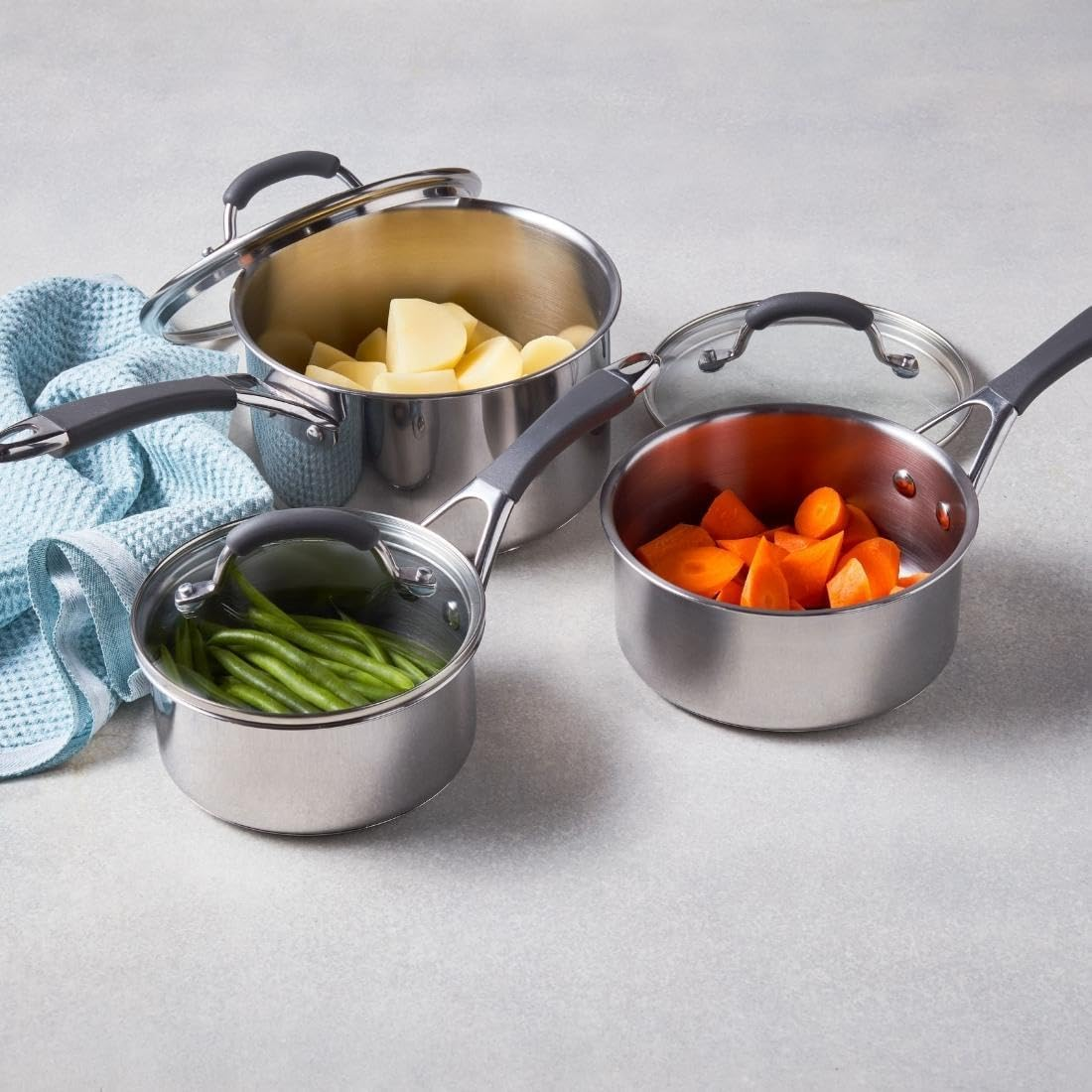 RACO Reliance 3 Piece Stainless Steel Saucepan Set - Induction Cookware with Tempered Glass Lids, Dishwasher & Oven Safe - 16Cm, 18Cm, 20Cm Pans with Heat Resistant Handles image number 2