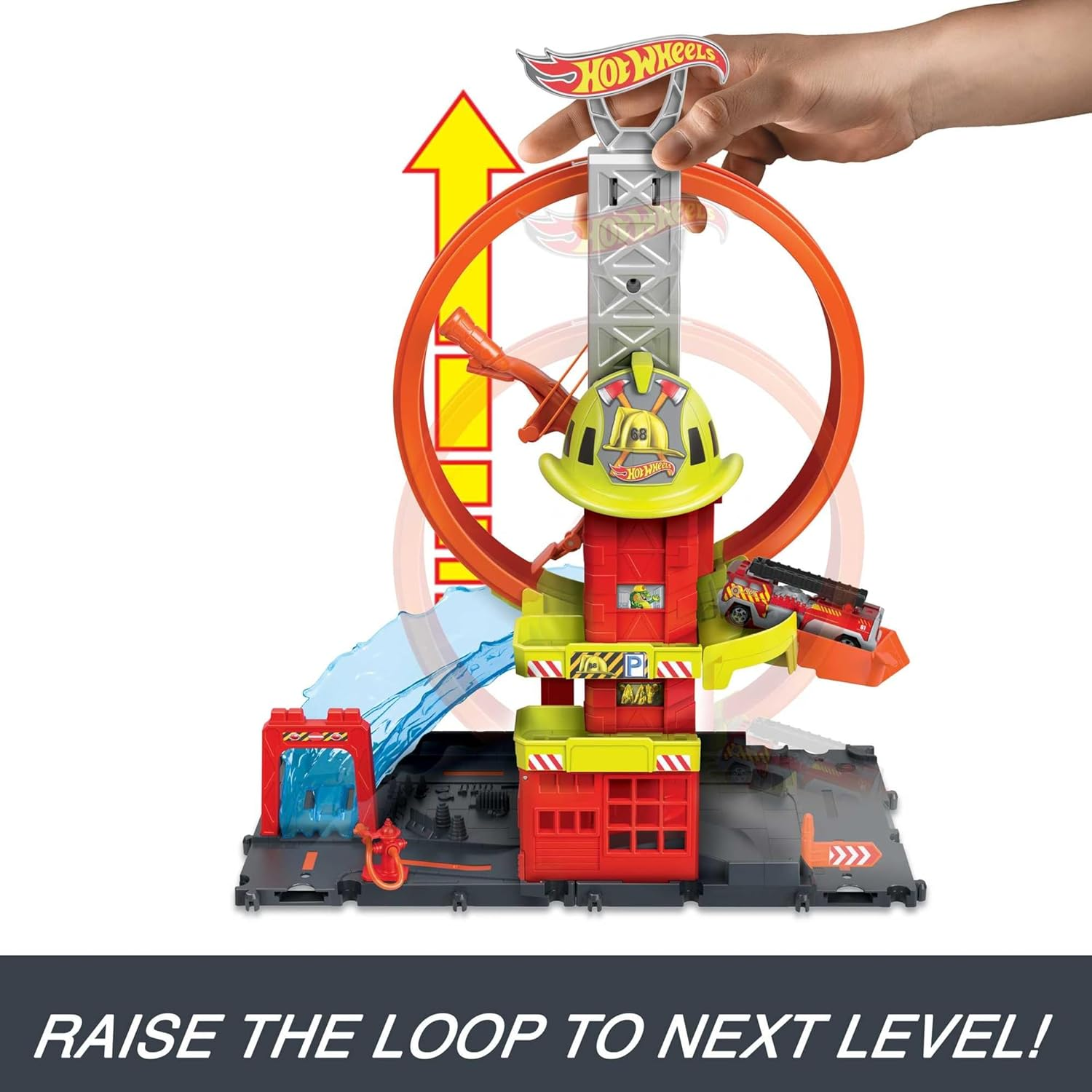 Hot Wheels City with 1 Toy Car, Kid-Powered Elevator, Water-Like Ramp, Track-Play Features, Connects to Other Sets, Fire Station with Super Loop (Amazon Exclusive) image number 2