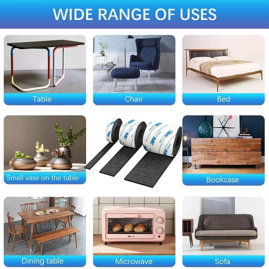 3 Size Felt Strip Rolls,Felt Pad Furniture, DIY Furniture Felt Pads Self Adhesive Floor Protector Pad for Hardwood Floors, Floor Protectors,Desk Chair Sofa Leg- Black 10/5/2Cm (Black 10/5/2Cm) image number 1