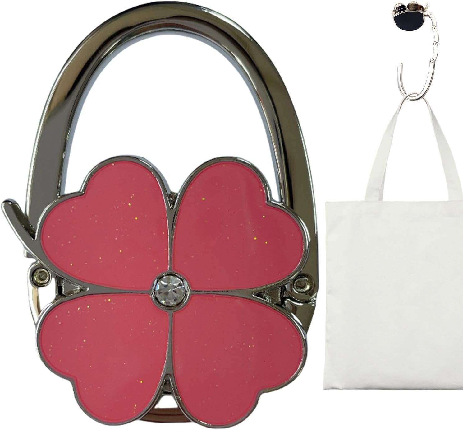 Purse Hook for Table, Folding Wallet Hook | Four Purse Clips Designed in Clover - Pocket Holder, Handbag Organizers, Desk Bag Hanger for Office