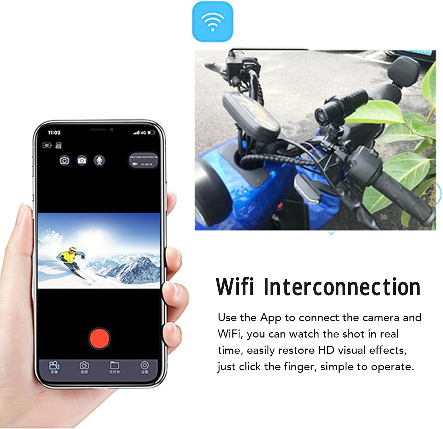 Bike Motorcycle Helmet Camera 1080P Wifi Front and Back Bicycle Dual Dash Cam Sports Camera Small Video Camera Mini Action Camera, 120&deg; Wide Angle image number 4