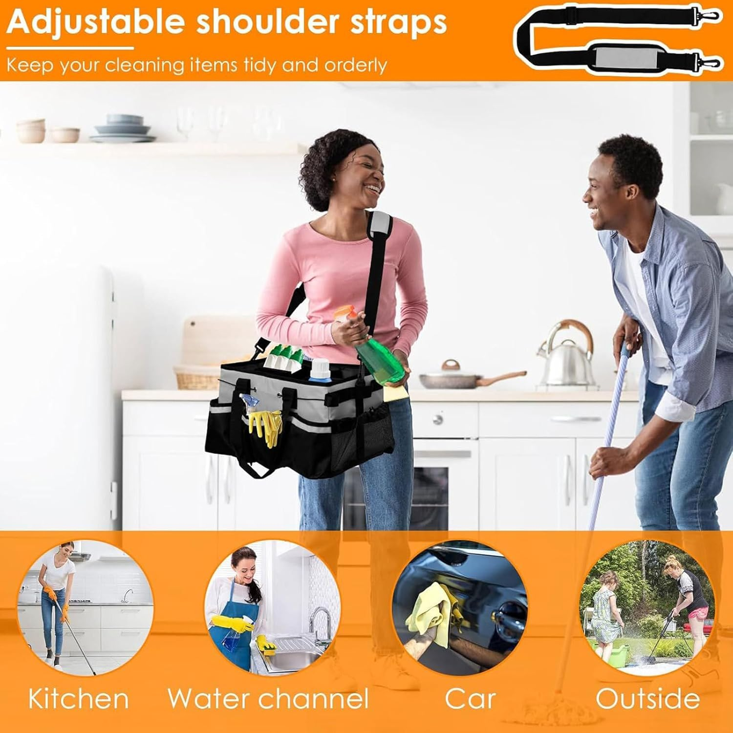 Cleaning Bags for Housekeepers, Cleaning Supply Tote, Tools Organizer Wearable Tote for Camping Bathroom Dorm Car Shower College Kitchen image number 5
