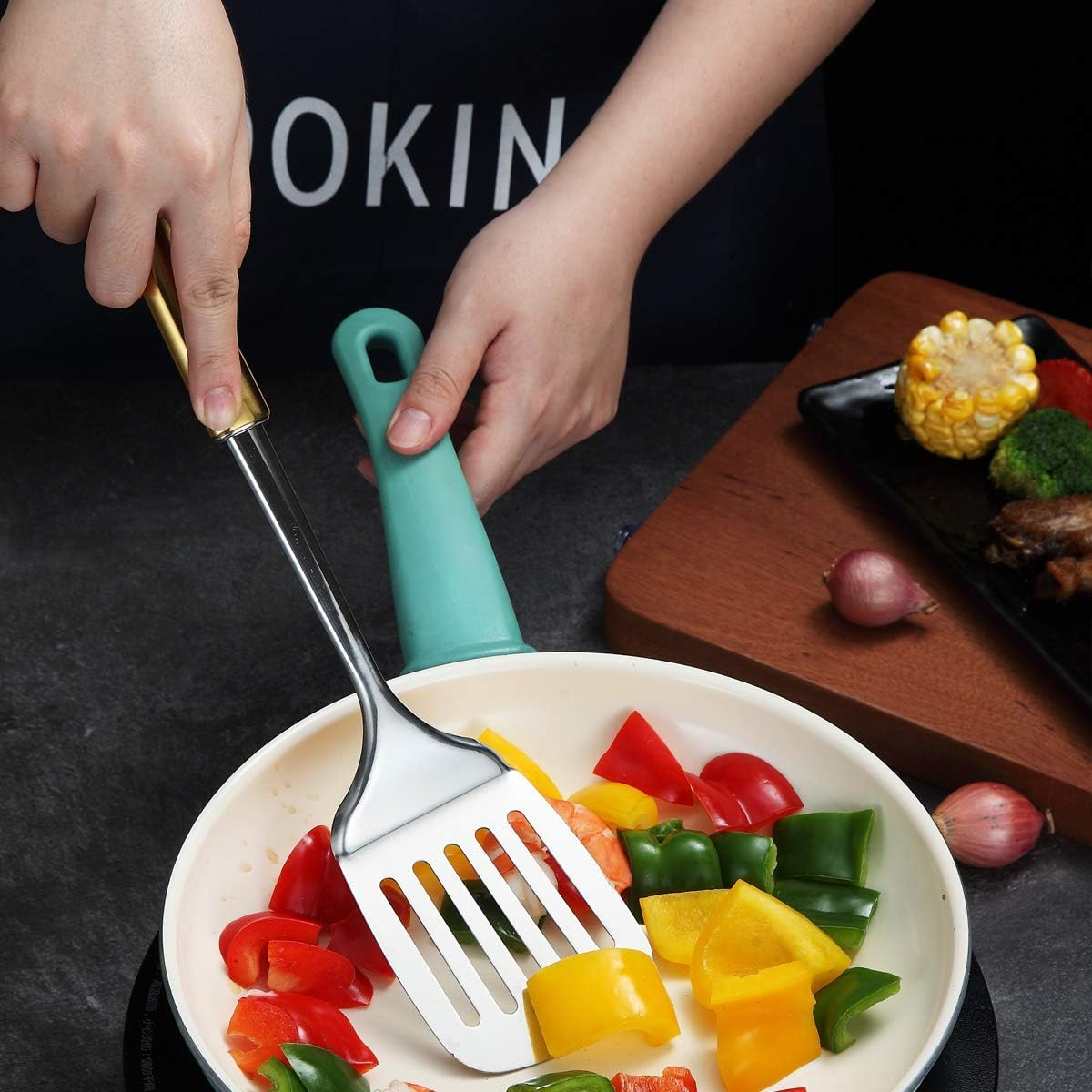 Berglander Spatula, Stainless Steel Gold Handle Slotted Turner, Golden Handle Spatulas with Titanium Plating, Kitchen Spatula for Cooking, Barbeque Turner, Spatulas for BBQ (Gold Handle) image number 5