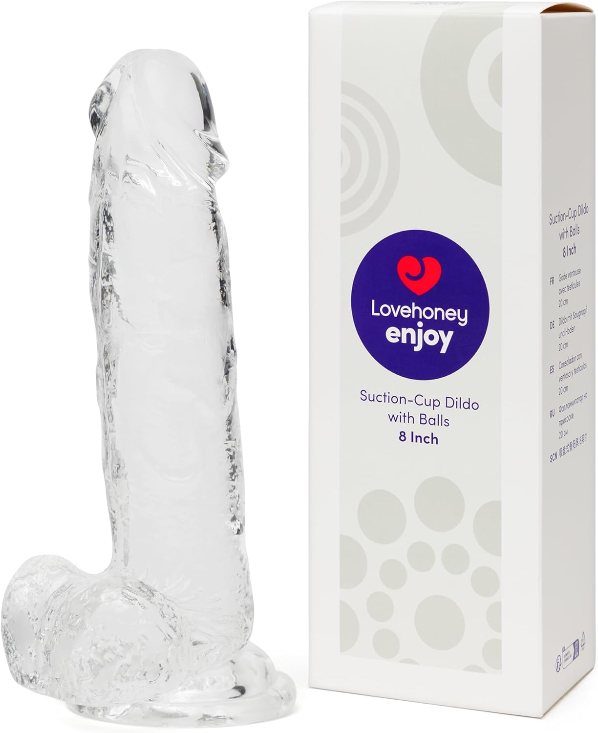 Lovehoney Realistic Dildo &ndash; 8 Inch Suction Cup &ndash; Firm G-Spot and Anal Dildo with Balls - Adult Sex Toy for Men, Women & Couples &ndash; Harness Compatible Strap on &ndash; Waterproof - Clear image number 4
