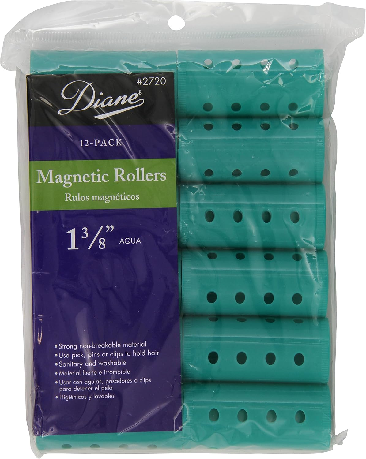 Diane Magnetic 2&rdquo; Hair Rollers 12 Pack for Medium to Long Hair and Curtain Bangs, Use on Wet or Dry Hair, Hair Curlers Are Strong and Washable, Pins and Clips Sold Separately image number 1