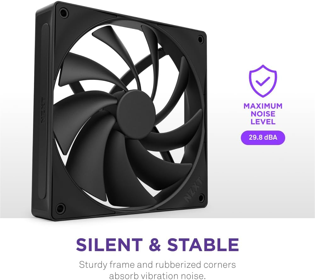 NZXT F140Q | 120Mm Quiet Airflow PC Case Fan | Intake or Exhaust | Chamfered Frame for Concentrated Air | Fluid Dynamic Bearings | Low Noise | PWM Control | Black image number 3