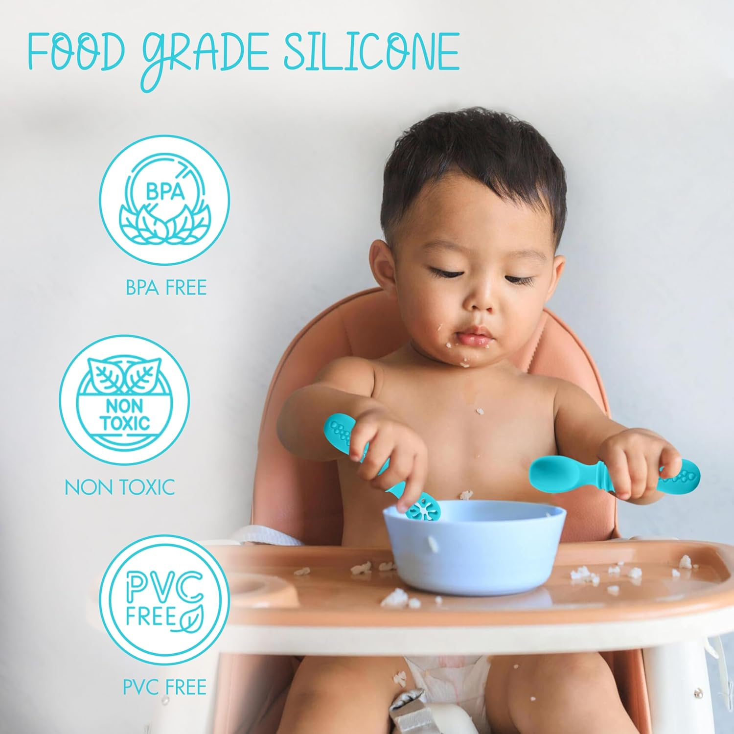 Toddler Spoons - Training Spoons for Babies & Toddlers - 100% Food-Grade Silicone - BPA Free - Microwave & Dishwasher Safe - Self Feeding - Baby Led Weaning Feeding Supplies