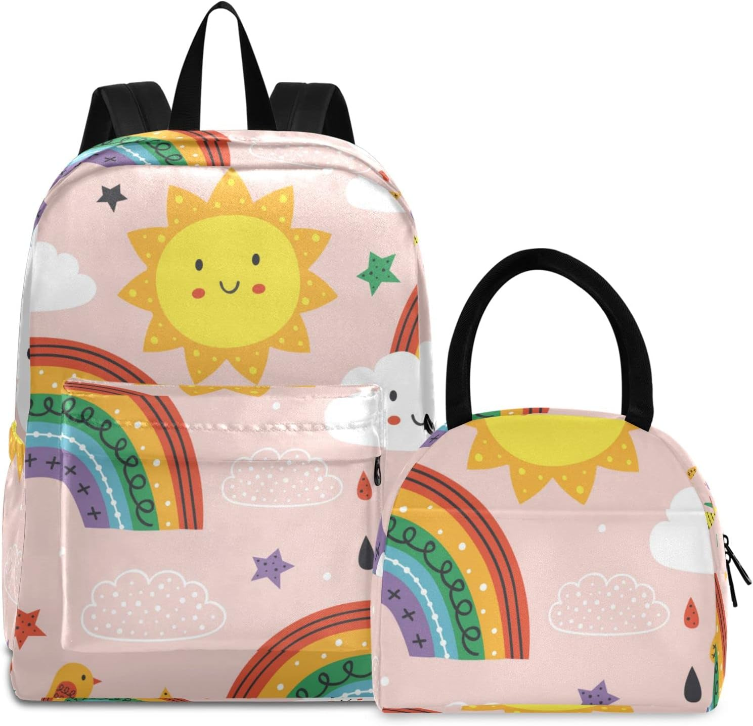 Backpack for Kids School Backpack with Lunch Bag Cute Rainbow Cloud Preschool Kindergarten Student Bookbag Set, Cute Rainbow Cloud, Daypack Backpacks image number 2