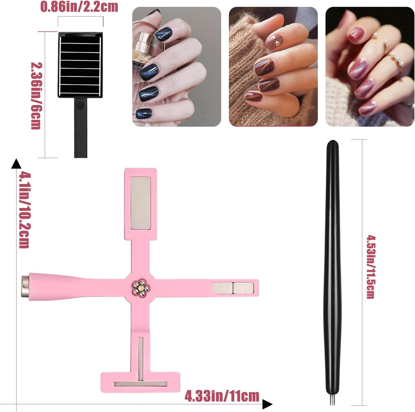 11Pcs Nail Magnet for Cat Eye Gel Nail Polish Magnet Set 5 in 1 Multifunction Wand Cat Eye Magnetic for Nails Cat Eye Magnets Sticks Magnet Nail Polish Design Tools Nail Art DIY - Black image number 3
