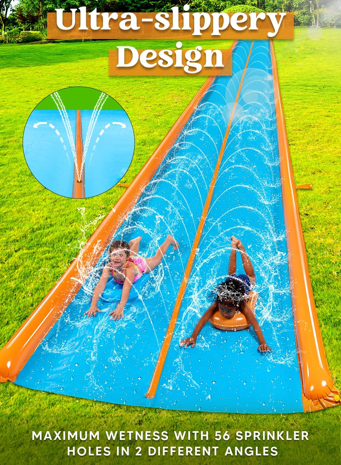 Sloosh Double Lane Water Slide,25Ft X 6Ft Heavy Duty Lawn Water Slip with Sprinkler and 2 Inflatable Boards for Adult Kids Party Summer Yard Outdoor Play Activities image number 2