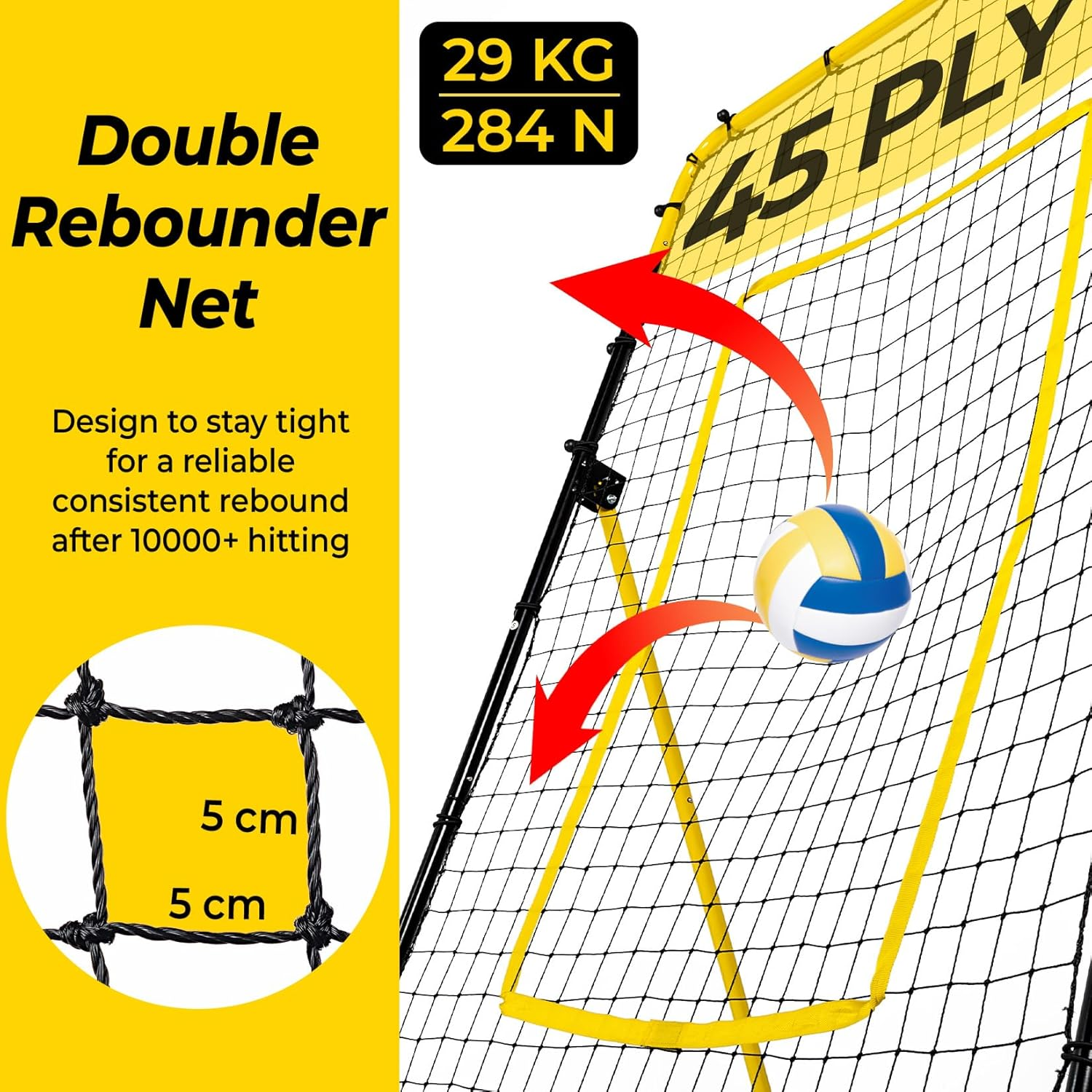 Happy Jump Volleyball Rebounder Net 7X4Ft &ndash; Adjustable Volleyball Training Net for Passing, Setting & Serving &ndash; Indoor & Outdoor Bounce Back Net with Ball and Pump image number 2