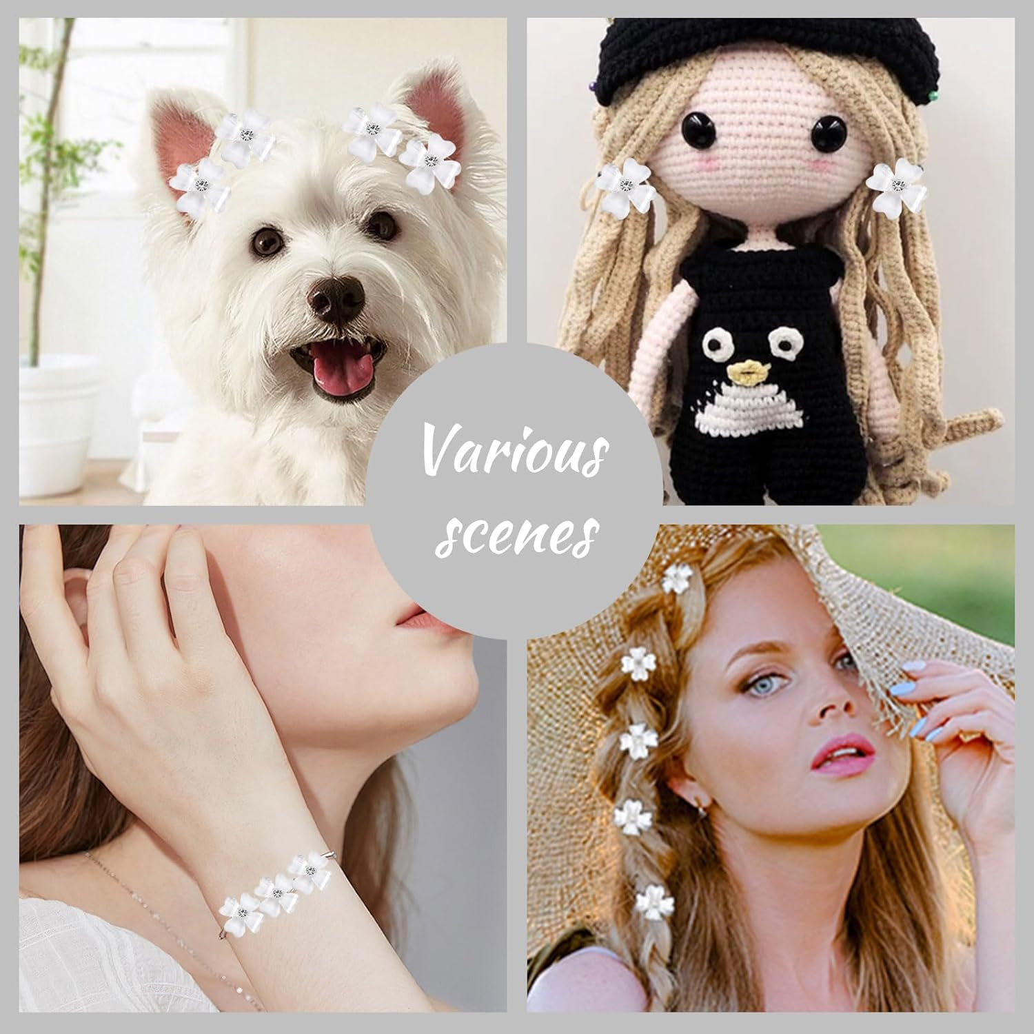 Mezrkuwr 10Pcs Mini White Flower Rhinestone Hair Clips Small Decorative Hair Clips Wedding Hair Clips Bridal Hair Accessories image number 4