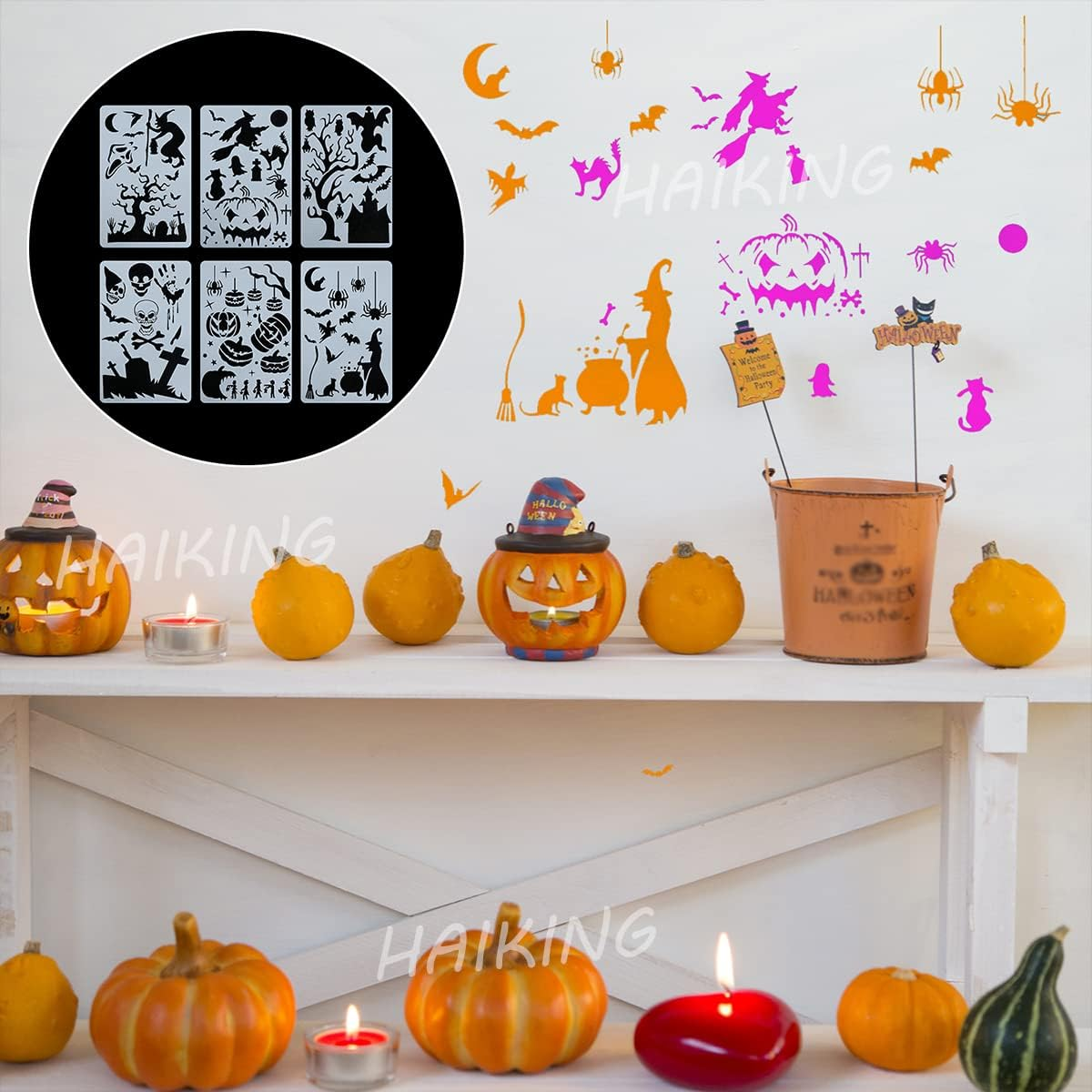 Halloween Stencils, 6 Pcs Reusable Halloween Drawing Stencils for DIY Crafts, Scrabooking, Home Decor, Halloween Decoration (10.2 * 6.7In)