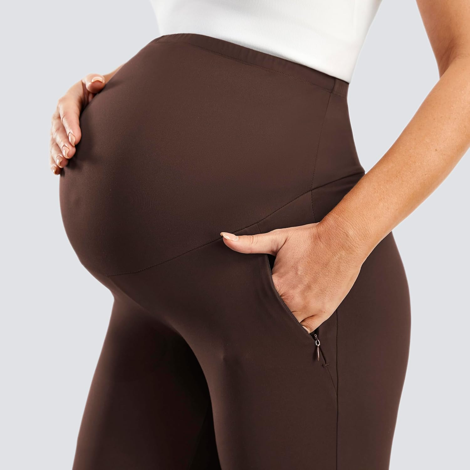 JOYSPELS Maternity Pants over the Belly Work Yoga Lounge Pregnancy Pants with Zippered Pockets image number 1
