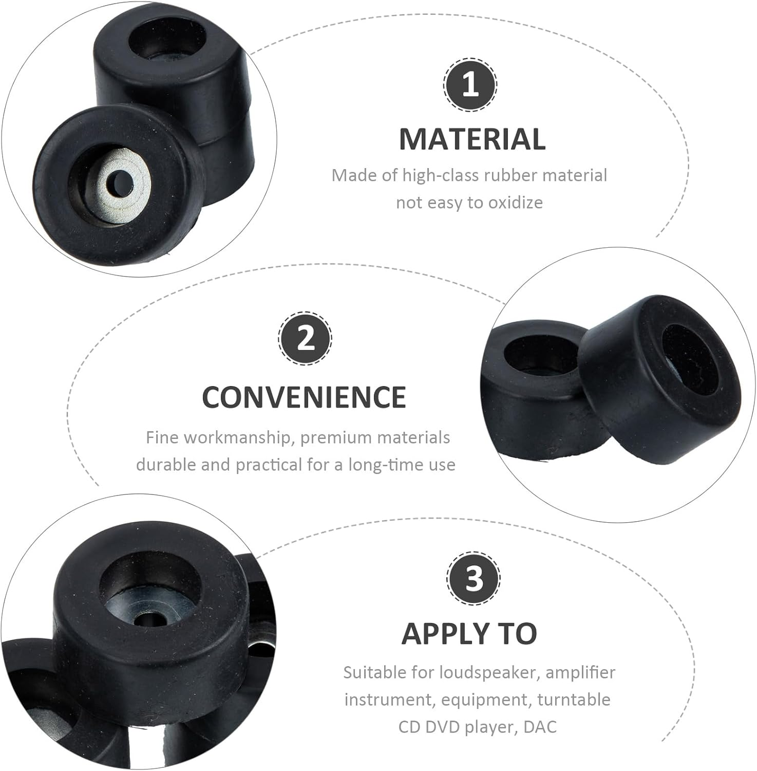 GRIRIW 8Pcs Black Rubber Speaker Isolation Pads 38X20Mm Speaker Spike Foot Cone Base Protective Feet for Amplifier and Home Audio Accessories