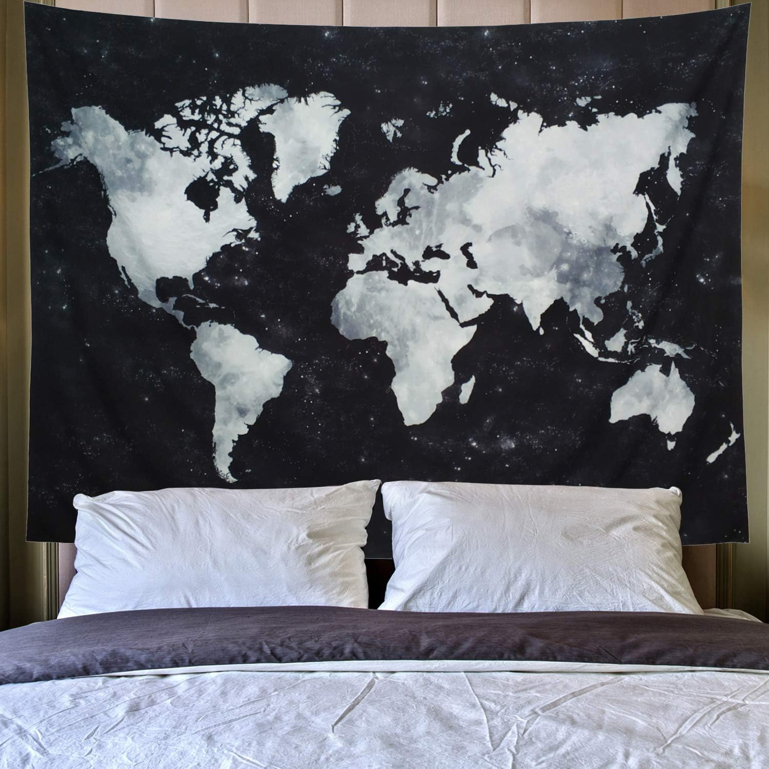 Lahasbja World Tapestry Map Tapestry Starry World Map Tapestry Apartment Essentials Black and White Tapestry Globe Galaxy Constellation Tapestry for Men Dorm Posters (M/51.2~59.1 Starry Map) image number 4
