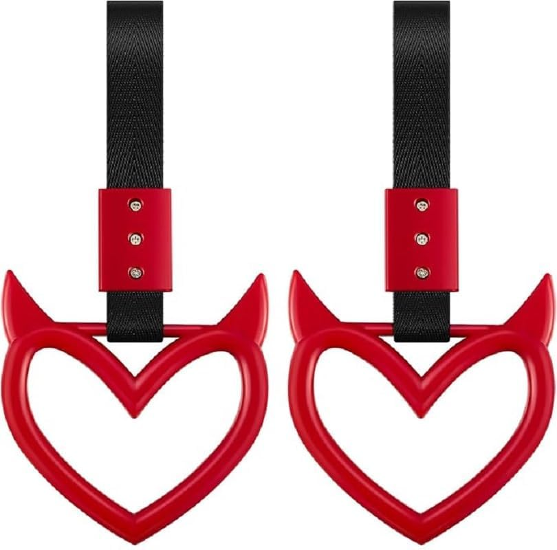 2 Pieces Heart Handle Ring Bumper Warning Car Accessory Heart Hand Strap Drift Charm Rear Bumper Warning Ring Decor for Car Bus Subway Interior Exterior Decoration (Red, One Size) image number 3
