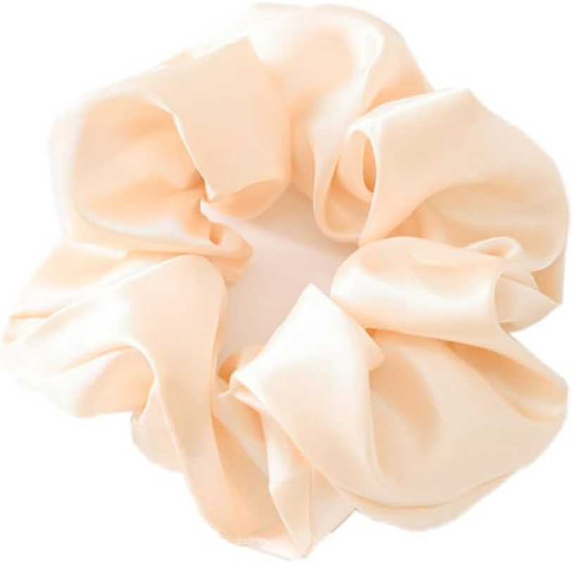 Pack of 20 Plain Hair Bobbles for Women, Satin Silk Scrunchies, Elastic Hair Bands, Soft Hair Rings, Hair Accessories, Ponytail Holder for Girls, Women, Beige image number 3