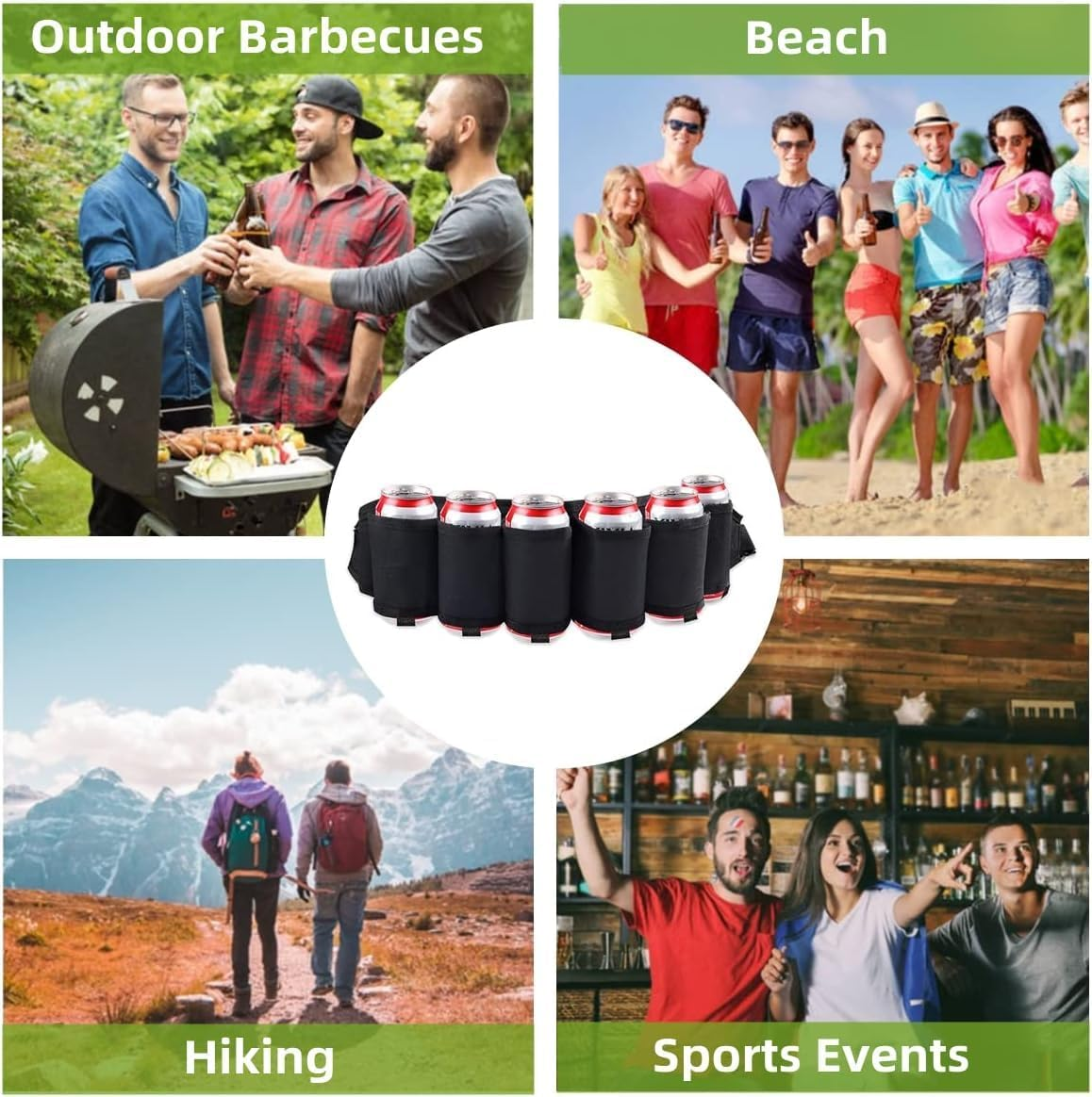 Beer Belt Holster Holds 6 Cans, Beer Belt Holder for Men, Beerholster Belt, Adjustable Waist Pack Bagbelt, Perfect for Parties Picnic Camping (Black, 1 PC) image number 3