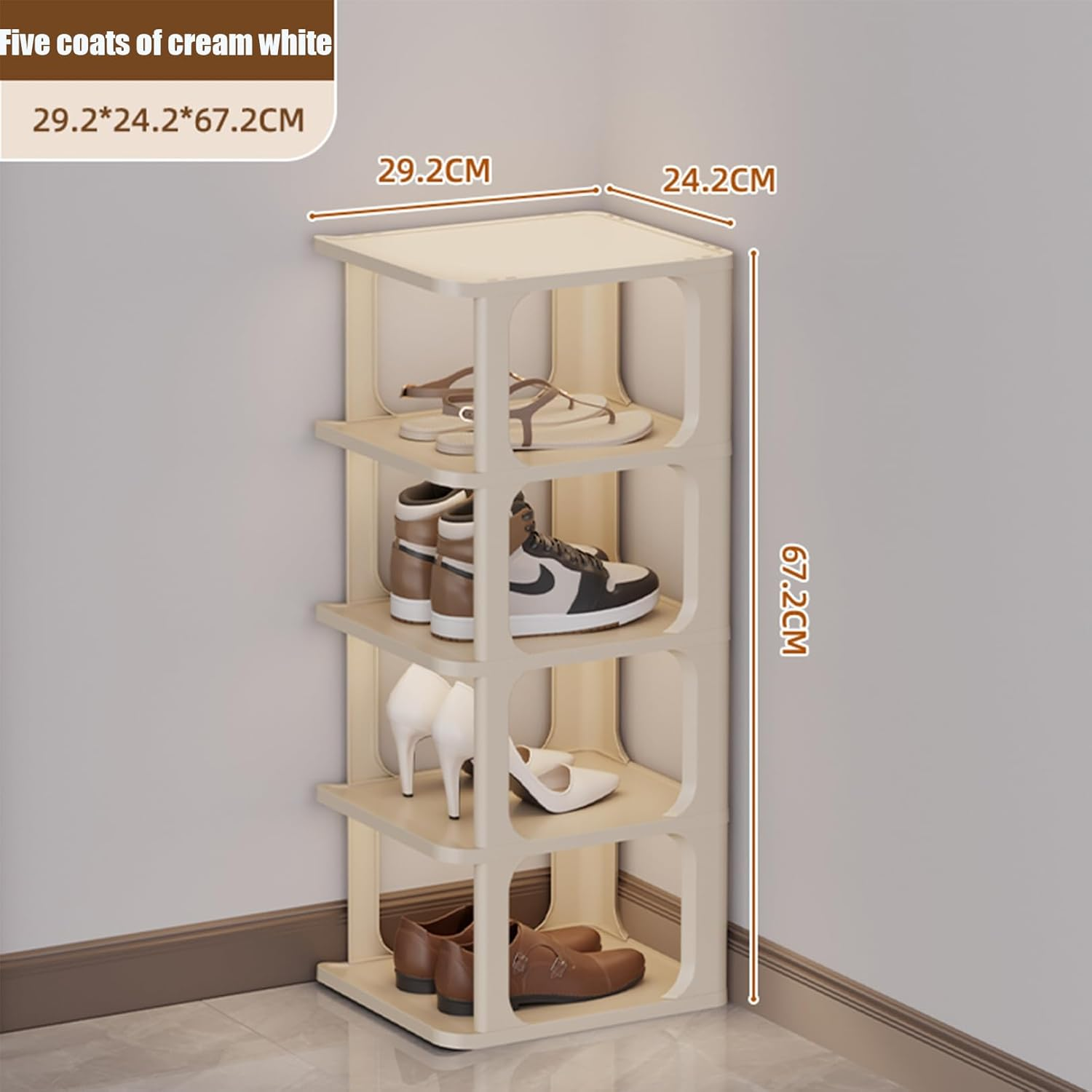 UKKQES 5 Tier Shoe Rack，Shoe Organizer Shoe Rack for Small Spaces Plastic Vertical Narrow Shoe Shelves Closet Black Shoe Holder, Stand for Entryway Shoe Storage Boots Organizer (Cream White-5) - Black-5 image number 2