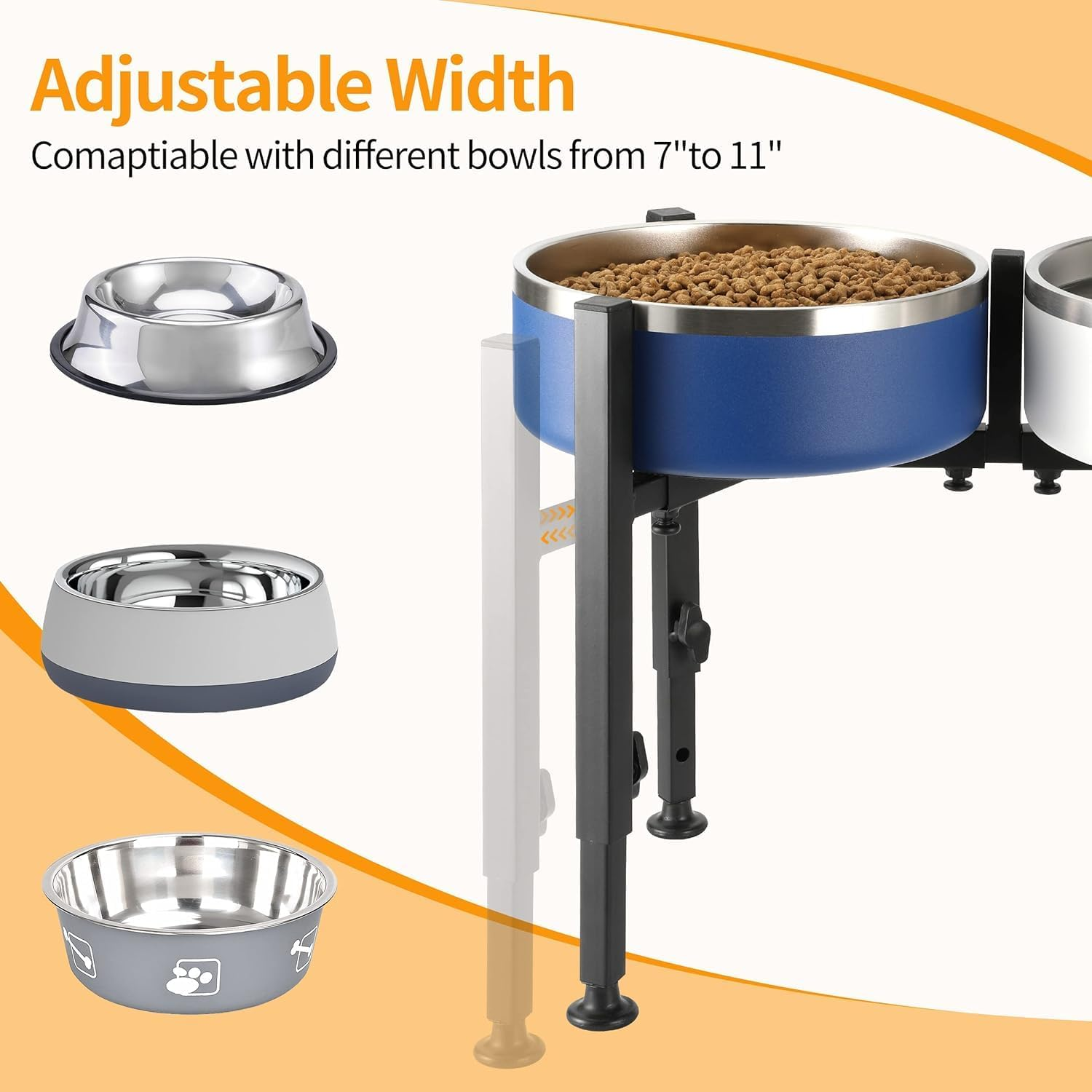 Dog Bowl Stand,Adjustable Elevated Dog Bowl Stand,2-In-1 Design Metal Dog Bowl Stand Adjustable Wide 7-11" Heights 7-12" for Large, Medium and Small Dogs(Bowl Not Included) image number 4