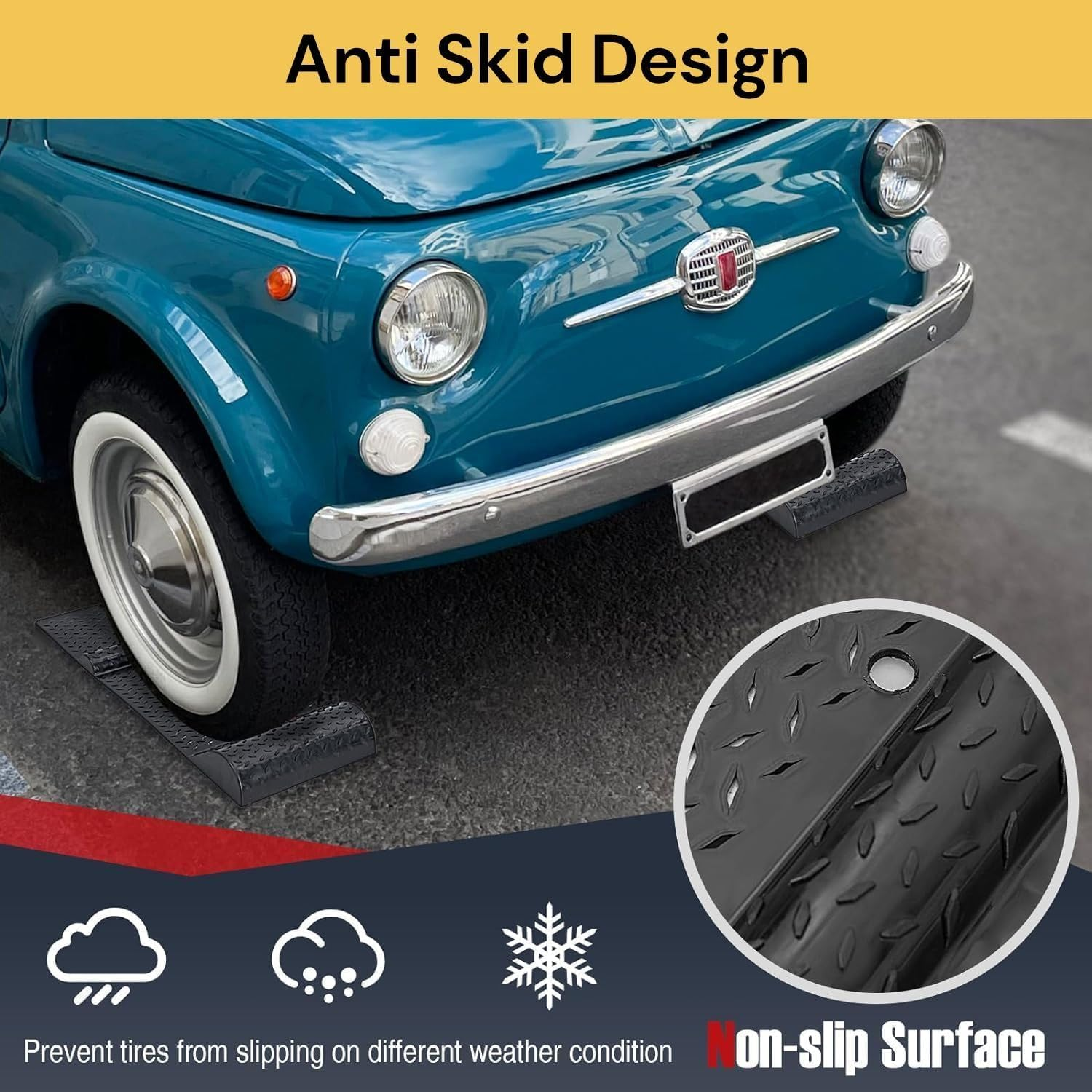 EZONEDEAL Car Parking Mat Garage Wheel Stopper Parking Aid, Tire Guides for Cars, Trucks & Vehicles Nti-Skid Grips, Easy Install Adhesive, Carry Handles & Reflective Strips, Black image number 6