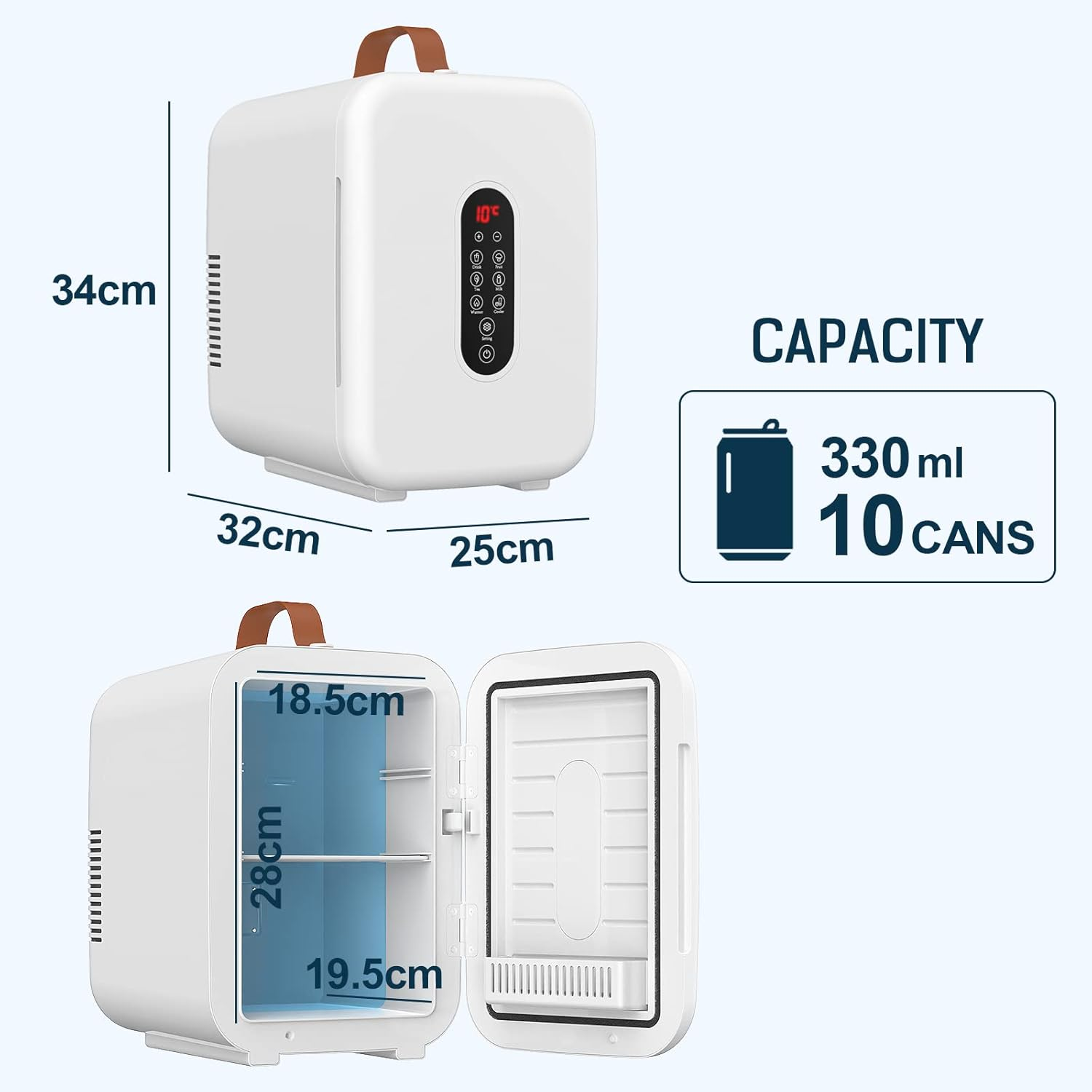 ADVWIN Mini Fridge, 10L Portable Mini Refrigerator Personal Small Fridge Cooler, 12V Compact Car Refrigerator, for Bedroom Home Office and Travel, White image number 4