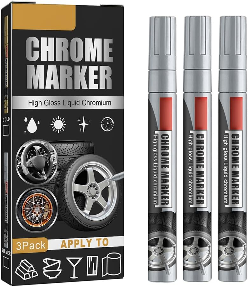 Fdit Car Paint Scratch Repair Pen, Chrome Marker Pen Gold or Silver Touch up Paint for Minor Scratches Swirls with High Gloss Finish for Cars Tires Bumpers 3Pcs (1)