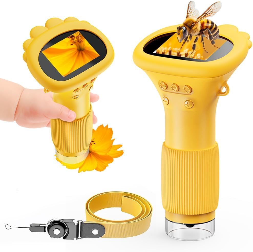 Kids Microscope, 2" HD IPS Screen 1000X Portable Microscope for Kids | Handheld Digital Microscopes with Photo and Video Function Little Scientist Microscope for Kids over 3 Years Old