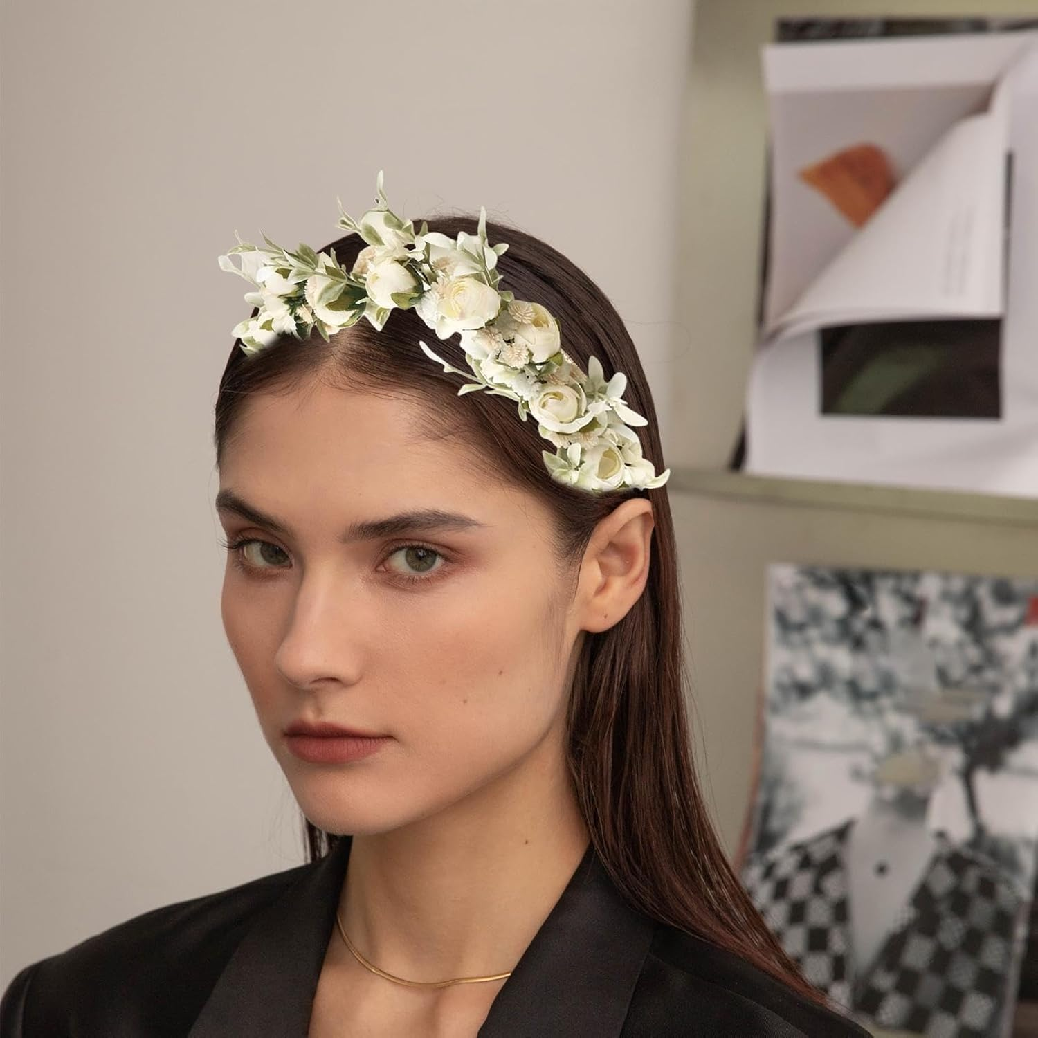 Floral Headband | Flower Wreath for Hair - Festive Parties Decoration, Adjustable Artificial Flower Crown Garland Photo Prop for Women Girls