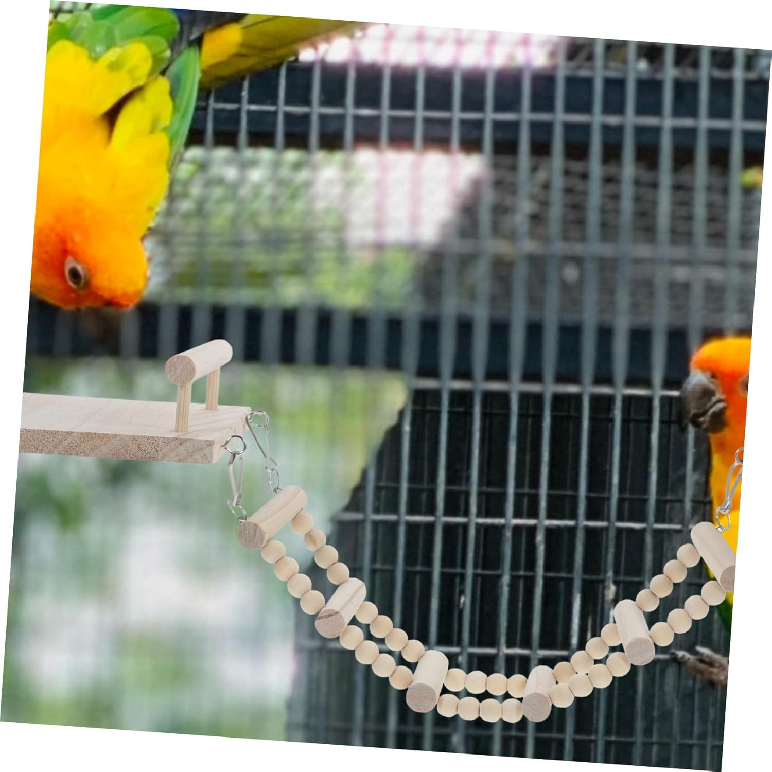 KOMBIUDA Wooden Parrot Perch Platform with Ladder Hanging Bird Plaything for Parakeets Cockatiels to Birds Smooth Safe Surface Stand Accessory image number 5