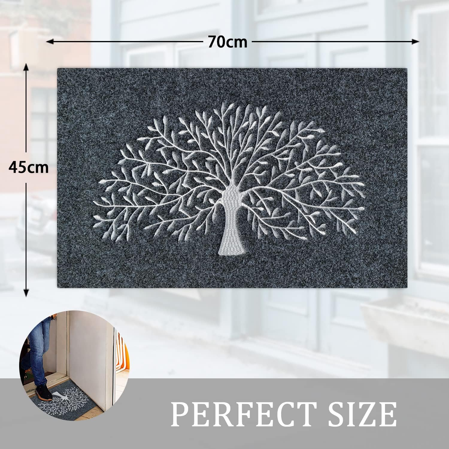 AAZZKANG Door Mats Outdoor Non Slip Front Door Mat Super Absorb Mud Easy to Clean Tree of Life Doormat for Entrance Indoor Patio Porch Grey image number 4