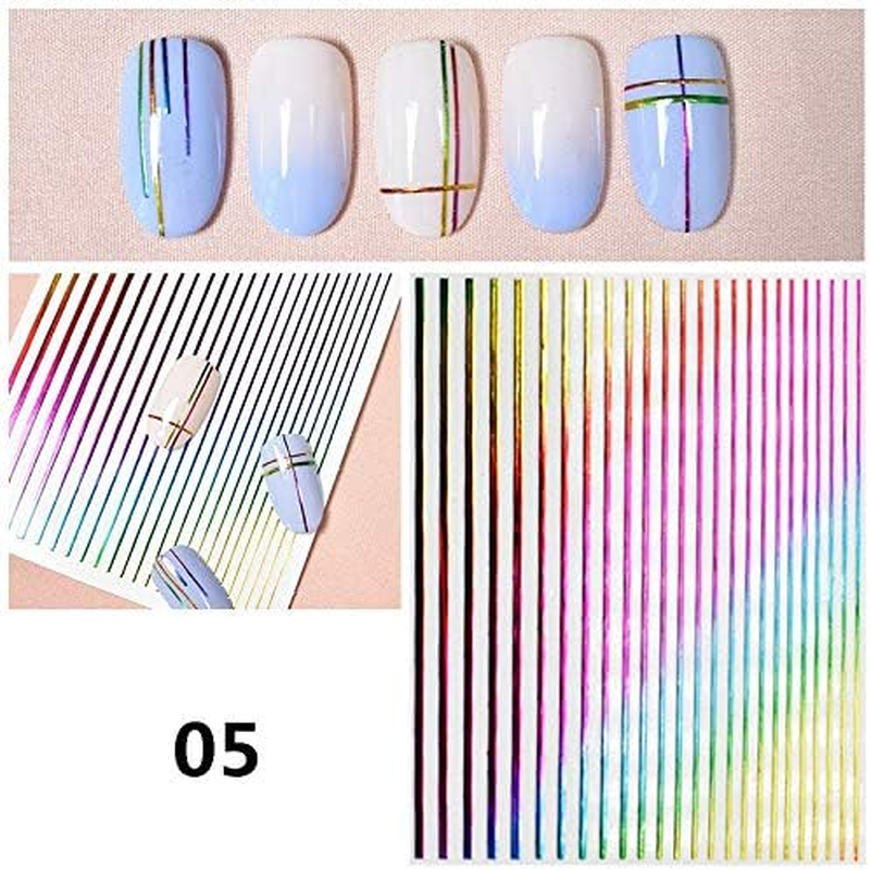 5Pc/Set Glitter Nail Sticker Metal Stripe Line Nail Art Color Stickers DIY Decals Manicure Decoration 8X10Cm Zhengpingpai image number 3