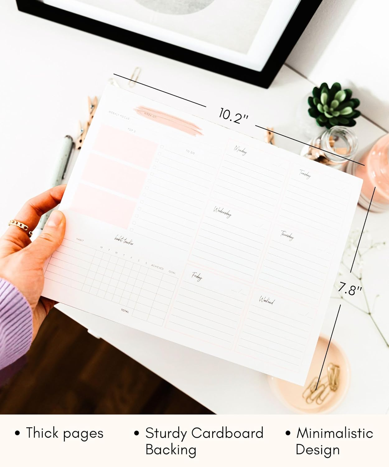 Lamare 2024 Pink Weekly Planner, 10X7.8 Inches, 52 Pages, Desk Calendar with Habit Tracker image number 2